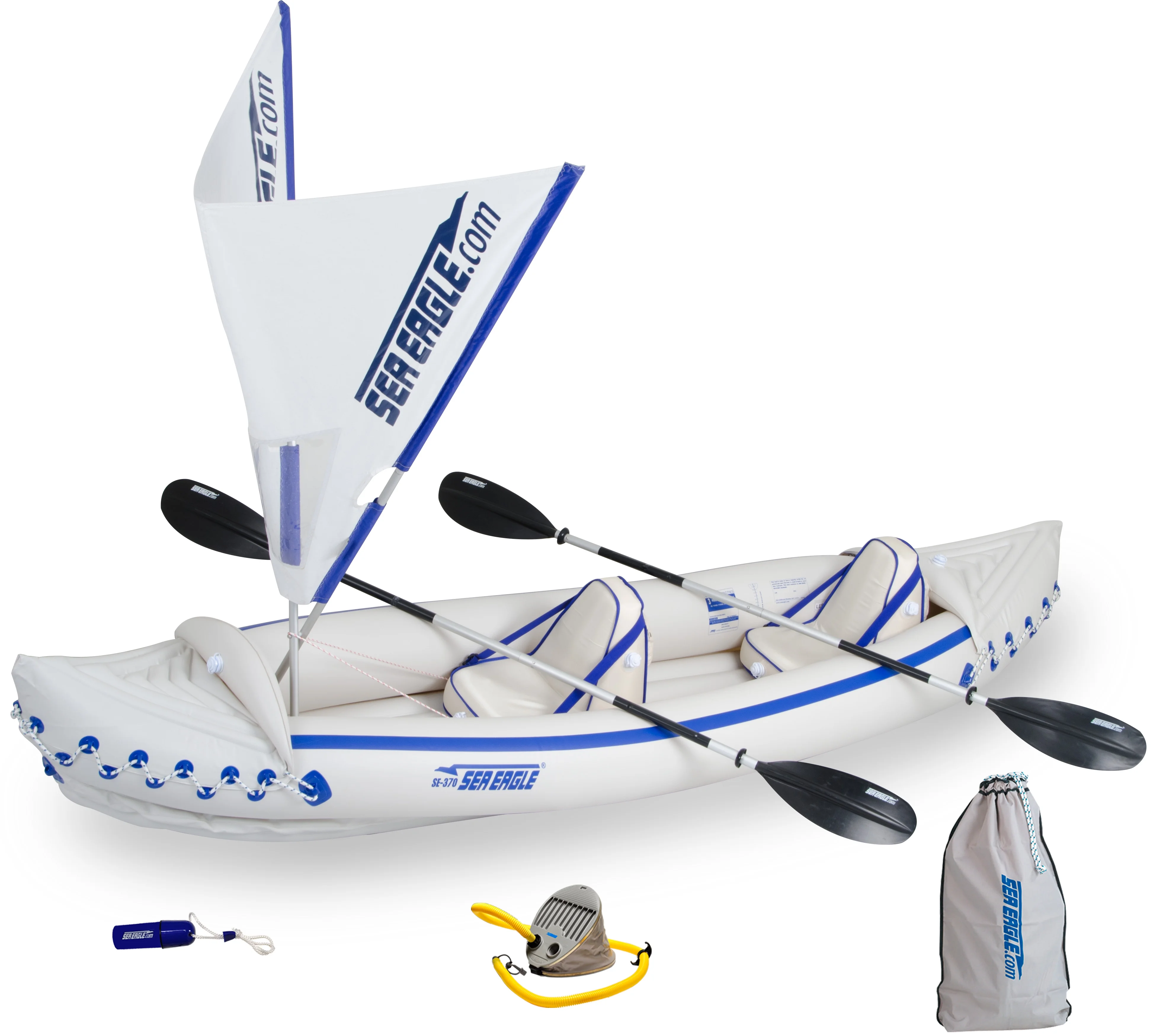 SEA EAGLE 370 Professional 3 Person Inflatable Sport Kayak Canoe w/ Paddles - Pro Package - Womvr