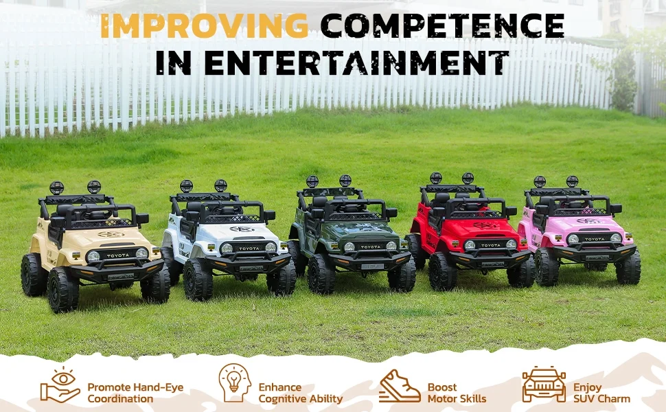 Toyota FJ Cruiser Ride on Car, 12V Powered Off-Road Toys for Kids w/ Remote,Spring Suspension,6 LED Lights,Camo Green - Womvr