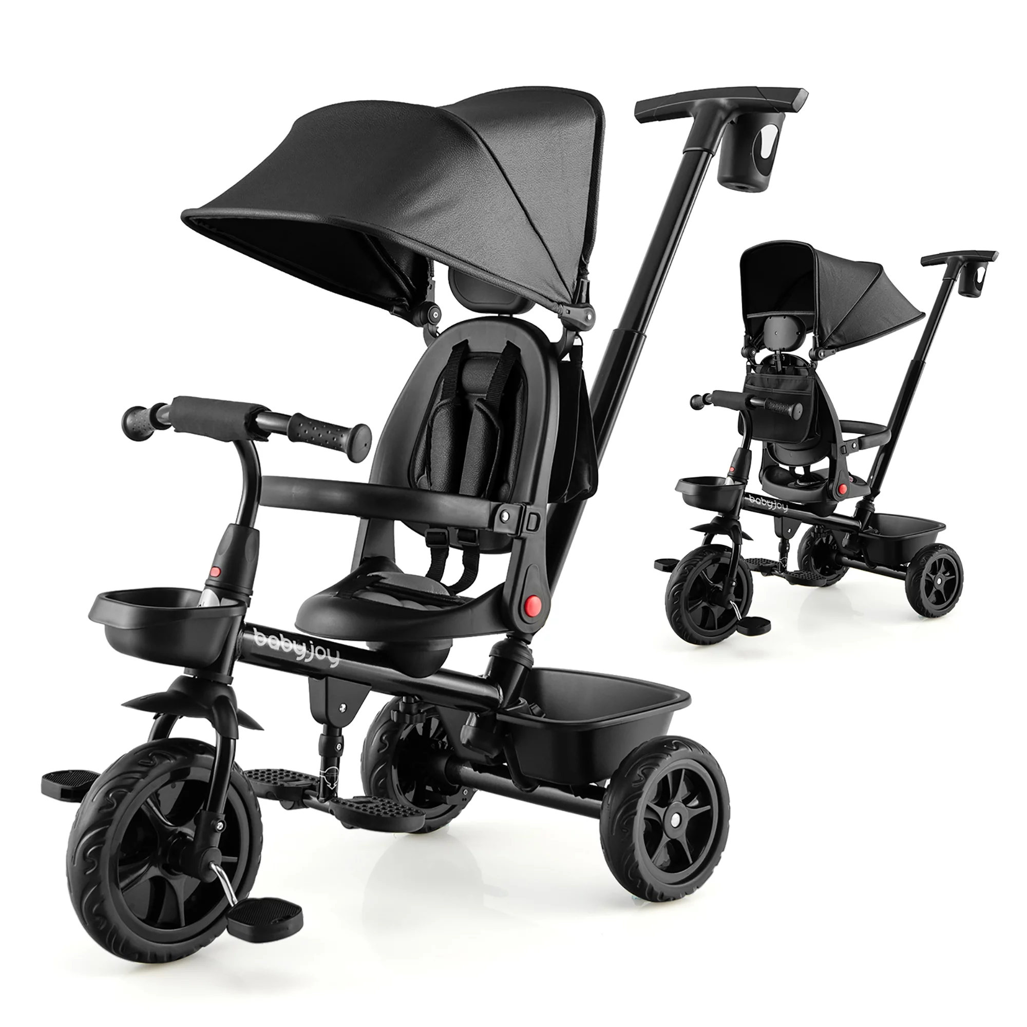 Babyjoy 4-in-1 Toddler Tricycle Reversible Baby Trike W/ Height Adjustable Push Handle - Womvr