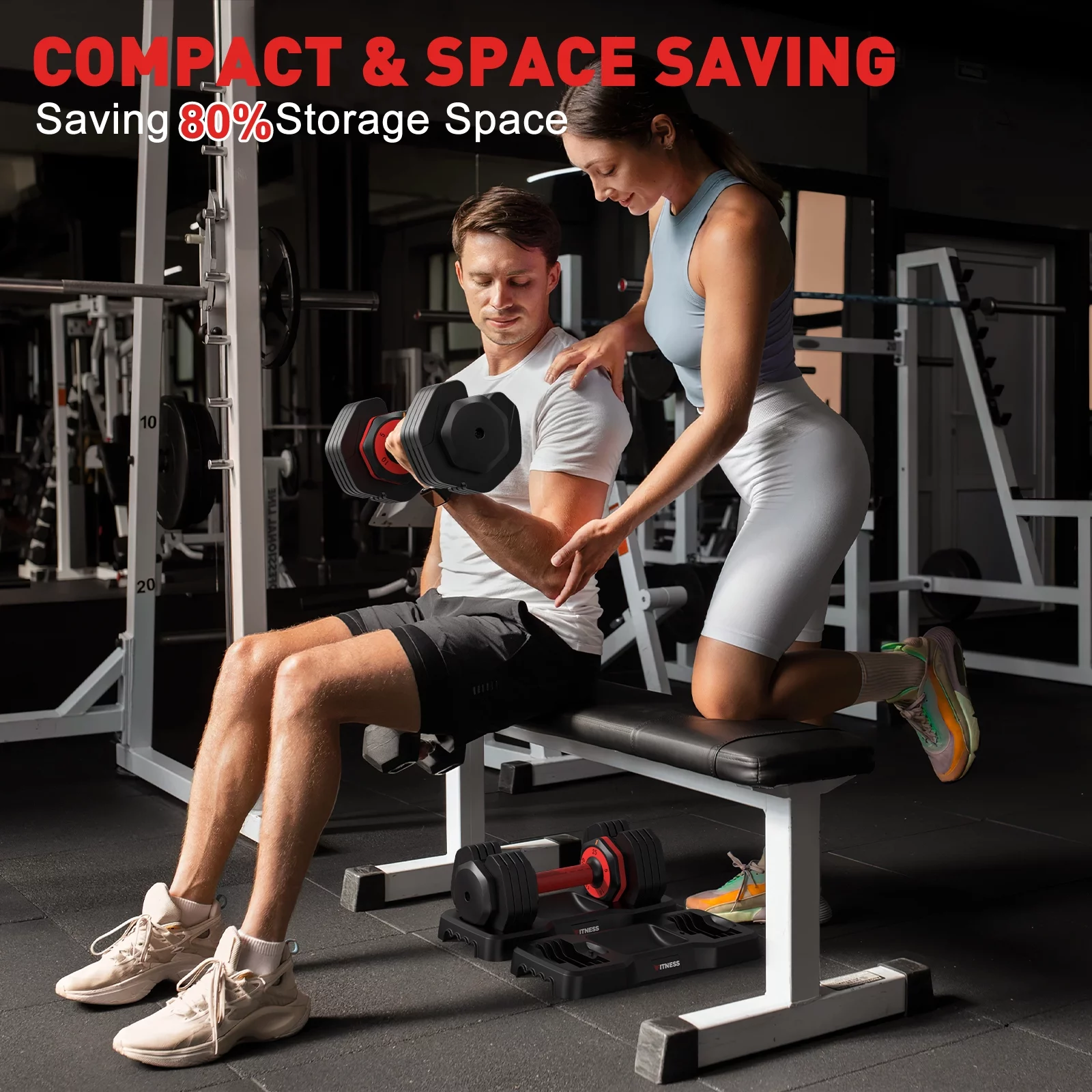 GIKPAL 110lb(505lb*2) Adjustable Dumbbells, 5-50lbs Dumbells Adjustable Free Weights Plates with Tray for Workout Strength Training Fitness Women / Men,Pair, Black - Womvr