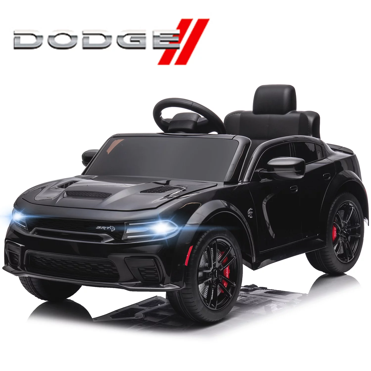 uhomepro Black 12 V Dodge Charger SRT Hellcat Battery Powered Ride on Cars with Remote Control, Bluetooth, LED Light and MP3 Player - Womvr