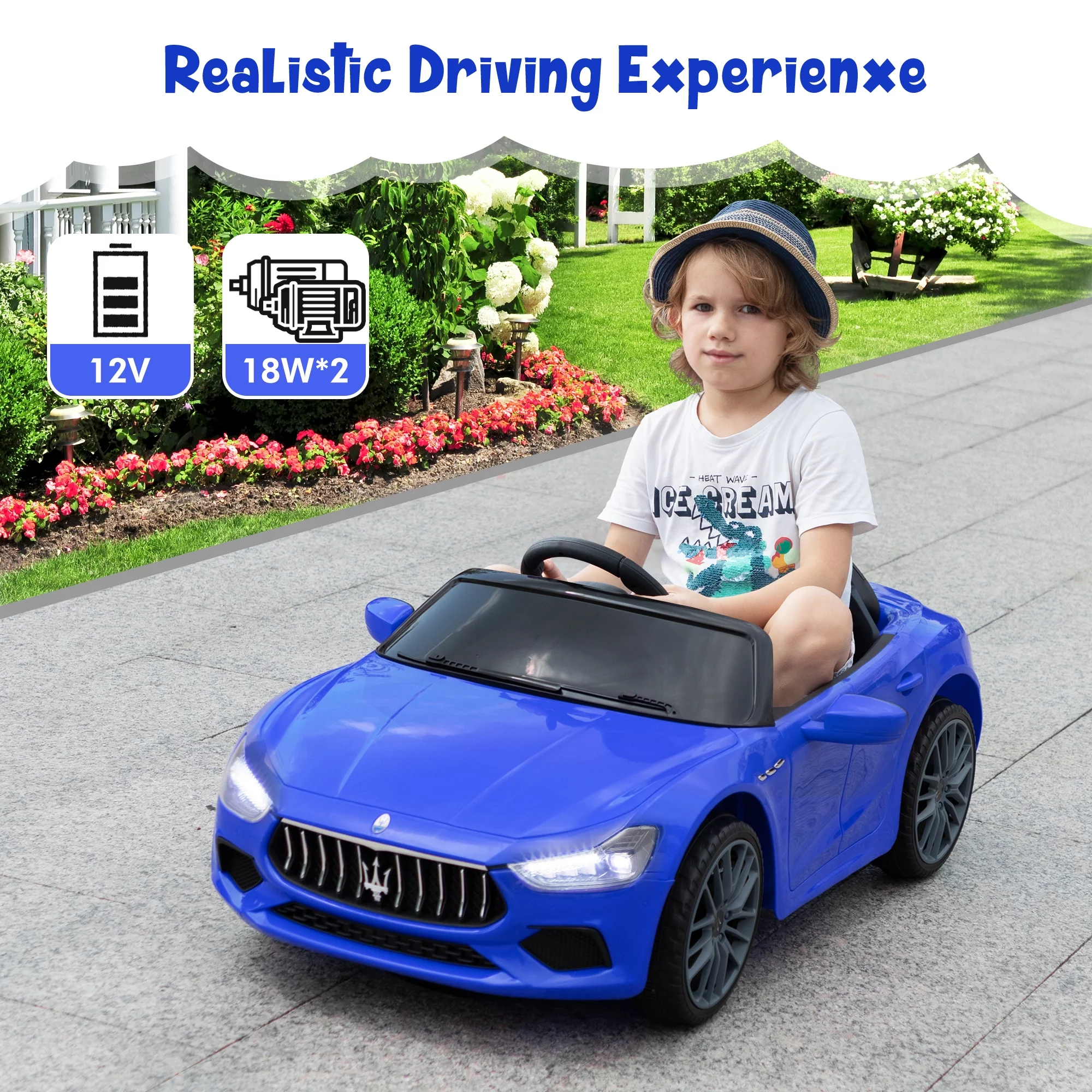 12V Maserati Licensed Kids Ride on Car Battery Powered Toy Car W/ Remote Control LED MP3 USB, Pink - Womvr