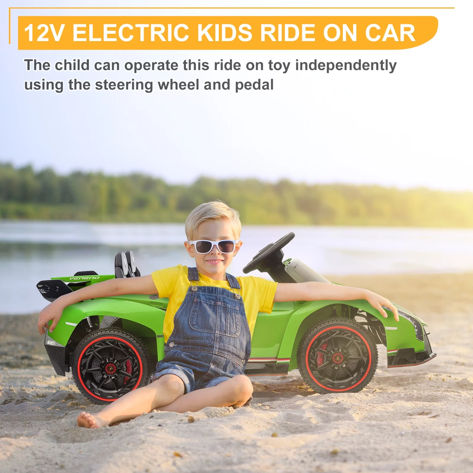 UBesGoo Electric Ride On Car 12V Licensed Lamborghini for Kids Girl, Parent Control, LED Headlights - Pink - Womvr