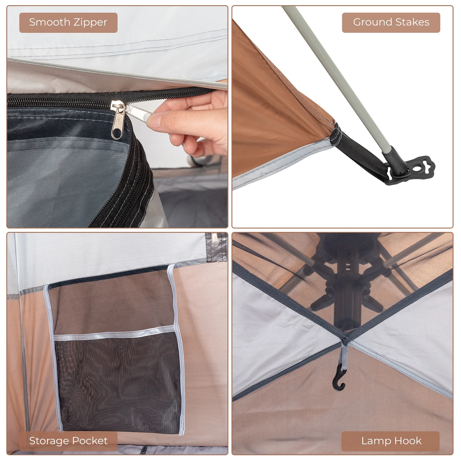 UBesGoo Instant Tent  4 Person Camping Automatic Glamping Tent Waterproof Brown - Womvr