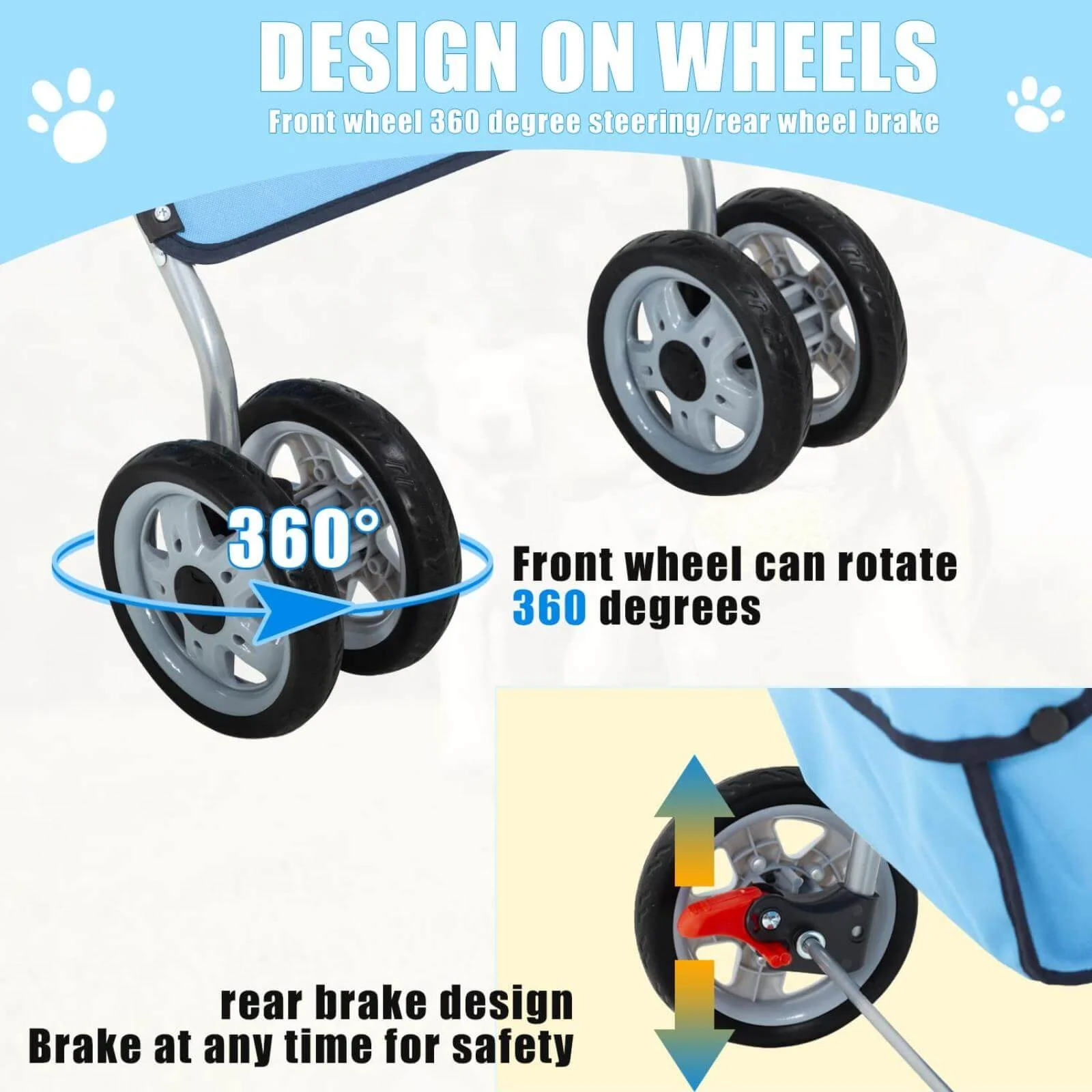 4 Wheels Pet Stroller Foldable Dog Stroller Cat Stroller with Storage Basket & Removable Liner, Travel Lite Foldable Carrier Strolling Cart for Dogs Cats, Black - Womvr