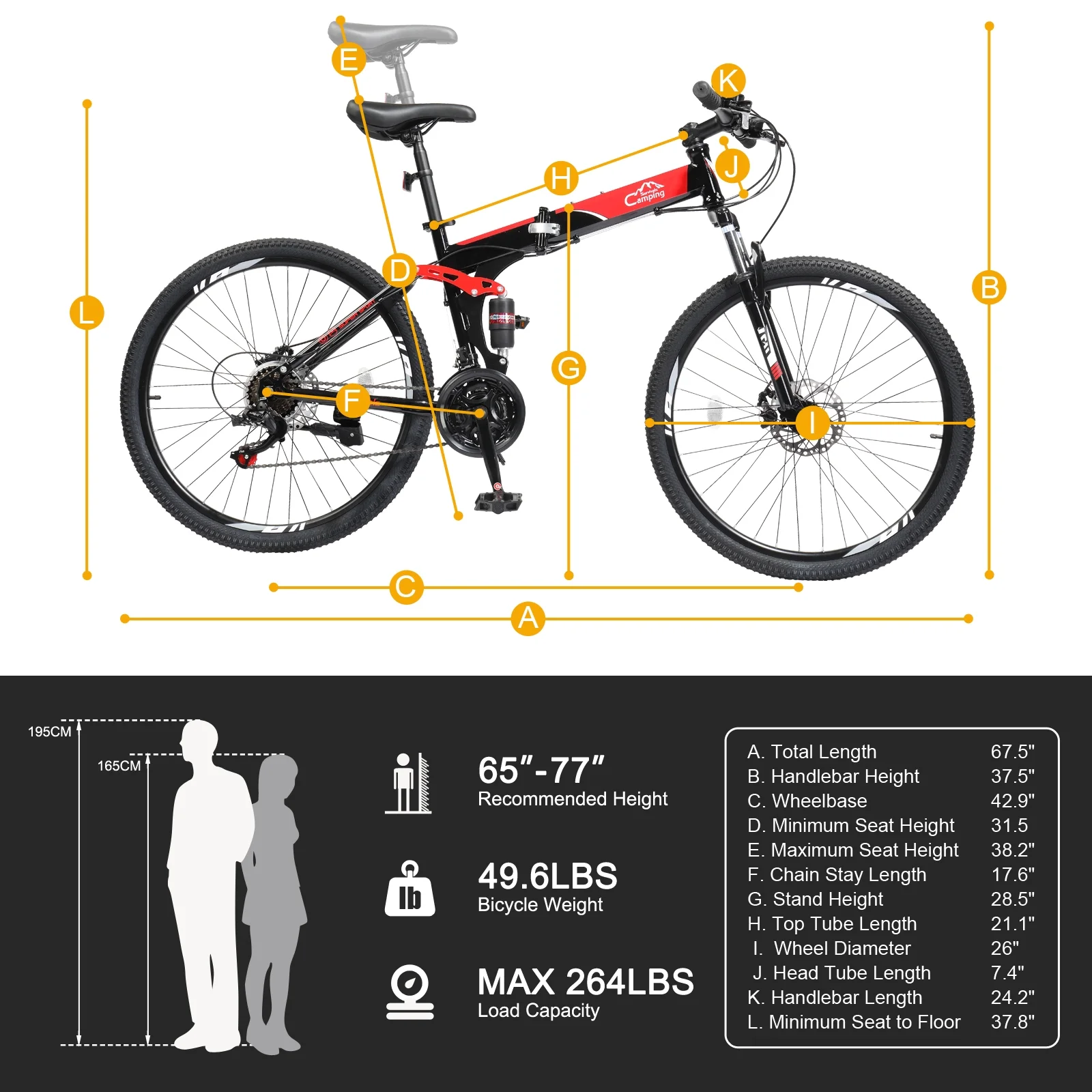 UBesGoo Folding Mountain Bike Shimano 21-Speed, with 26 inch Wheels, Red - Womvr