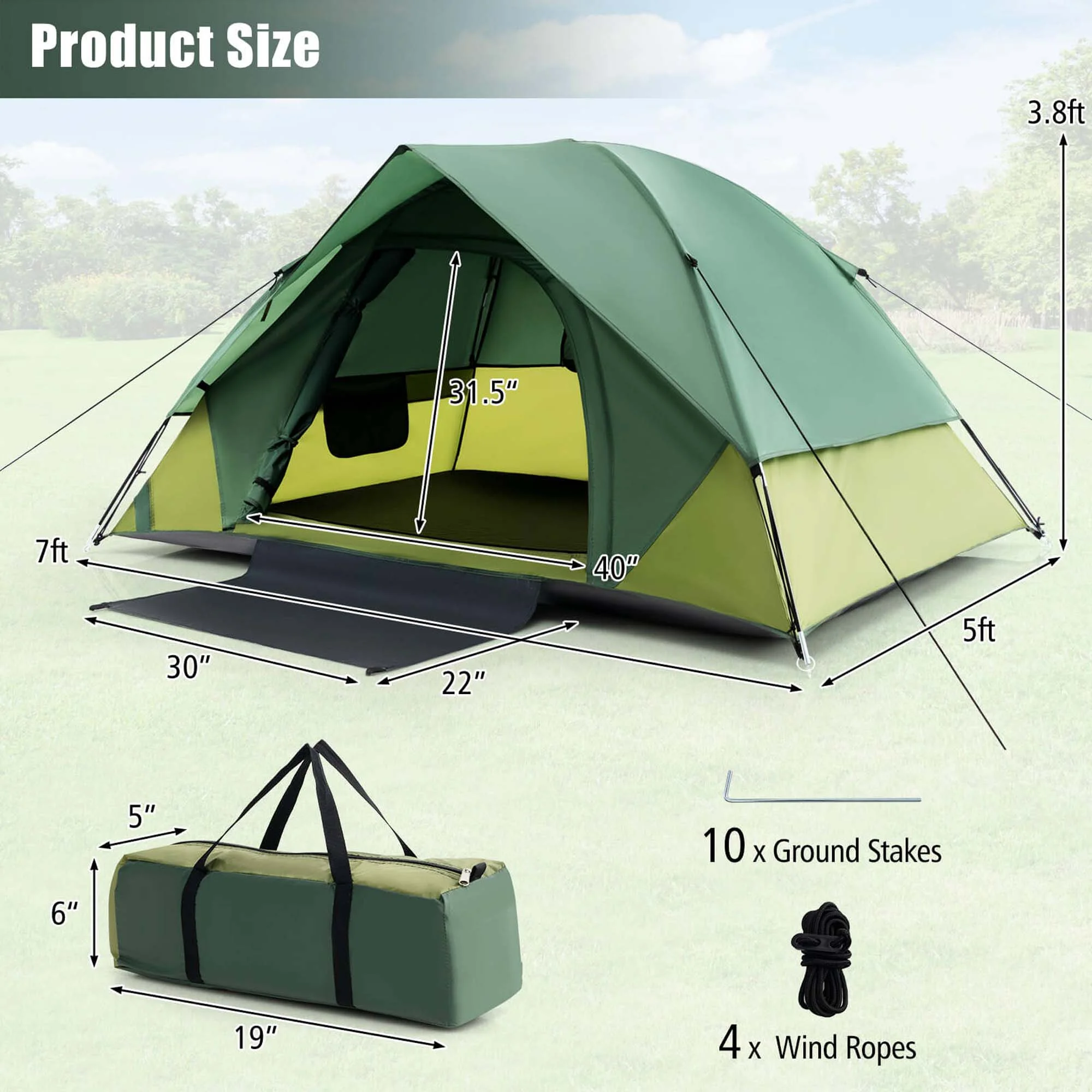 Costway 2-person Camping Tent Lightweight Outdoor Tent with Removable Rain Fly Carrying Bag - Womvr