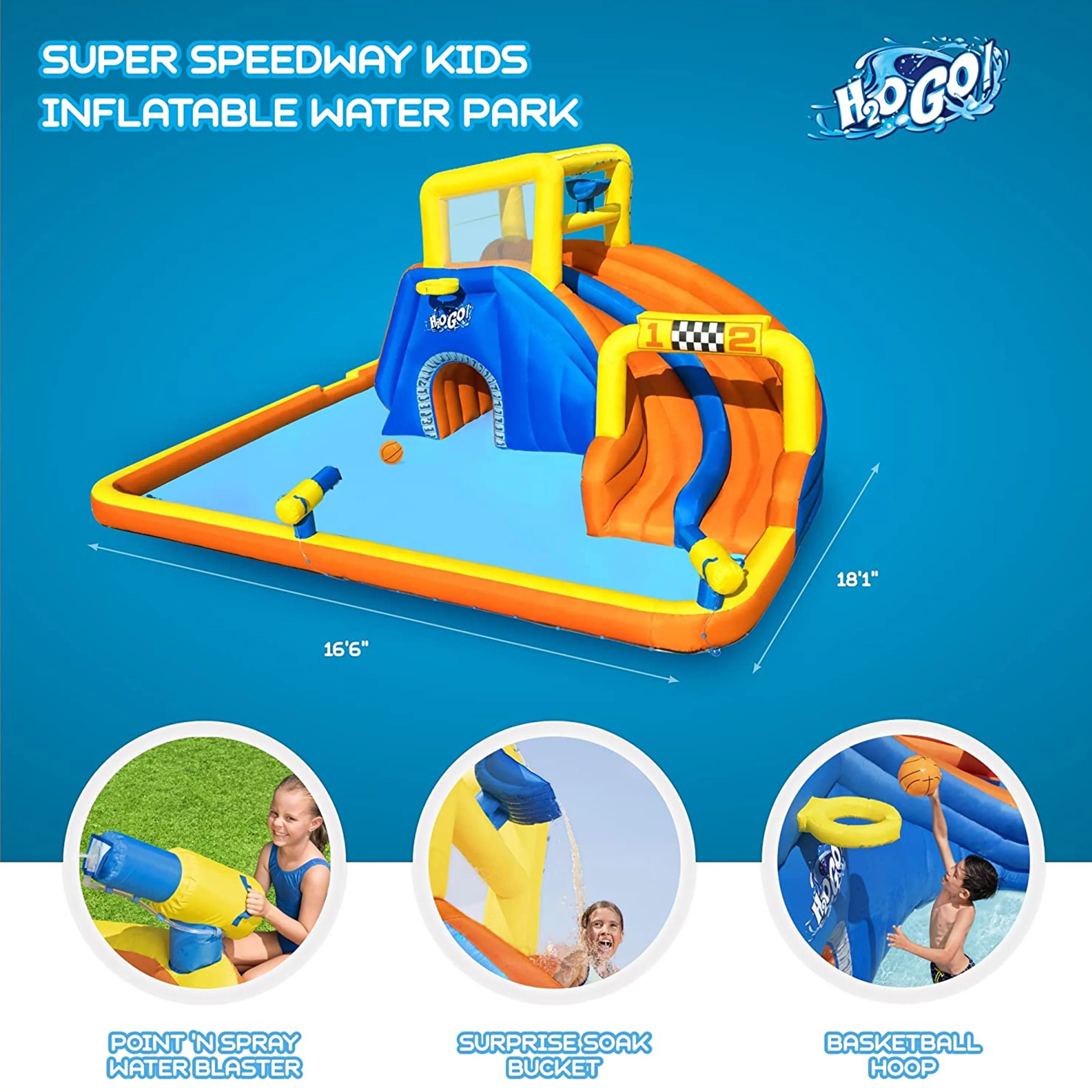 Bestway H2OGO! 18' x 16.5' x 8.6' Super Speedway Child Inflatable Water Park - Womvr