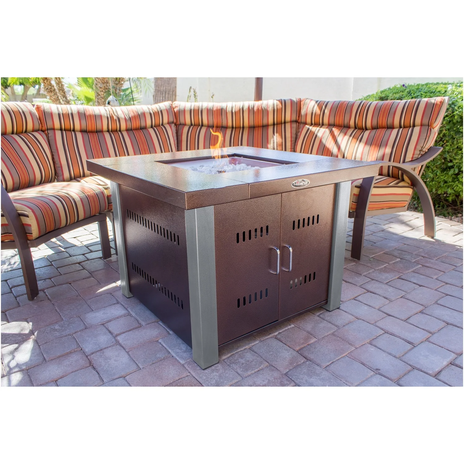AZ Patio Heaters Propane Fire Pit Hammered Bronze and Stainless Steel Finish - Womvr