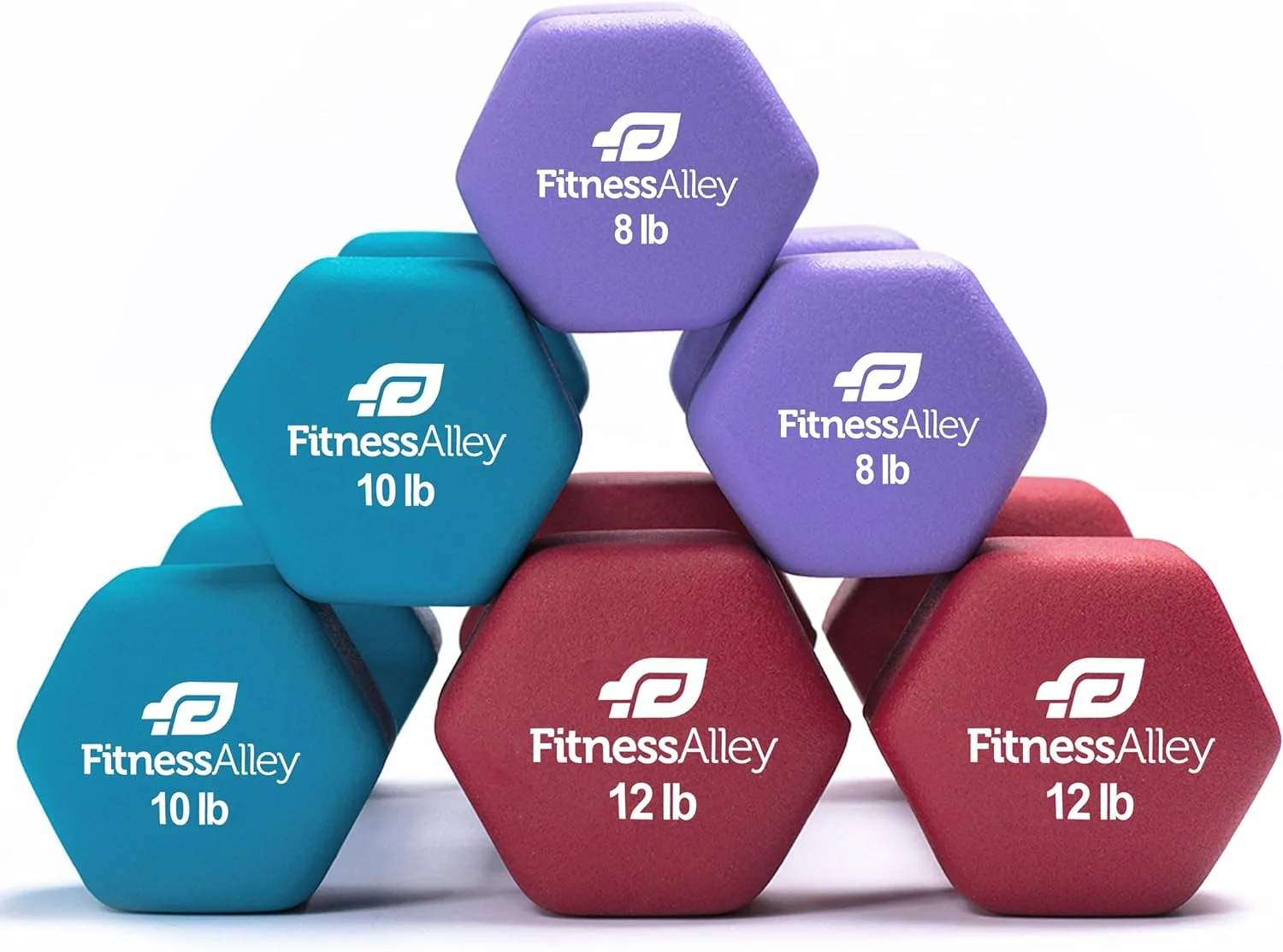 Fitness Alley Neoprene Workout Dumbbells - Non Slip, Anti Roll Exercise & Fitness Dumbbells Combo - Hex Shaped Hand weights for Men & Women(2, 4, 6, 8, & 10lb Dumbbells) - Womvr