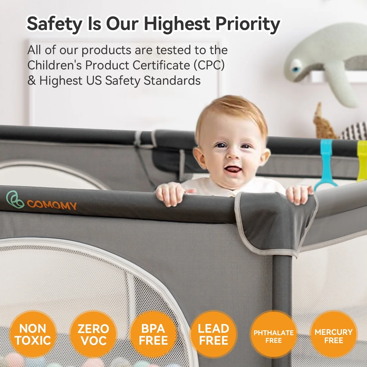 Baby Playpen, 36x36x27inch Portable Soft Mesh Sturdy Pipe Ample Space for Toddler, Gray - Womvr