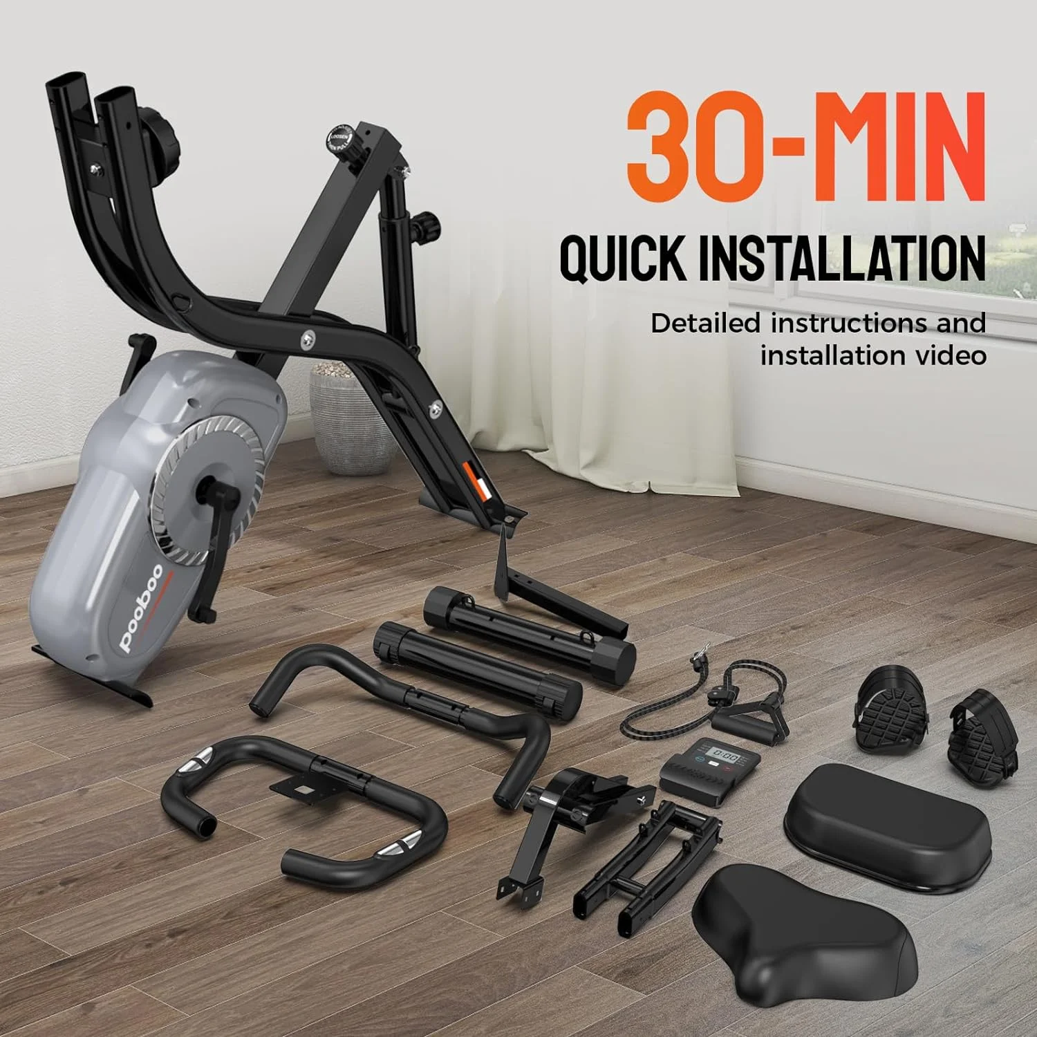 Pooboo 4in1 Folding Exercise Bike Indoor Cycling Bike Stationary Magnetic x Bike Gym Workout 300lb - Womvr