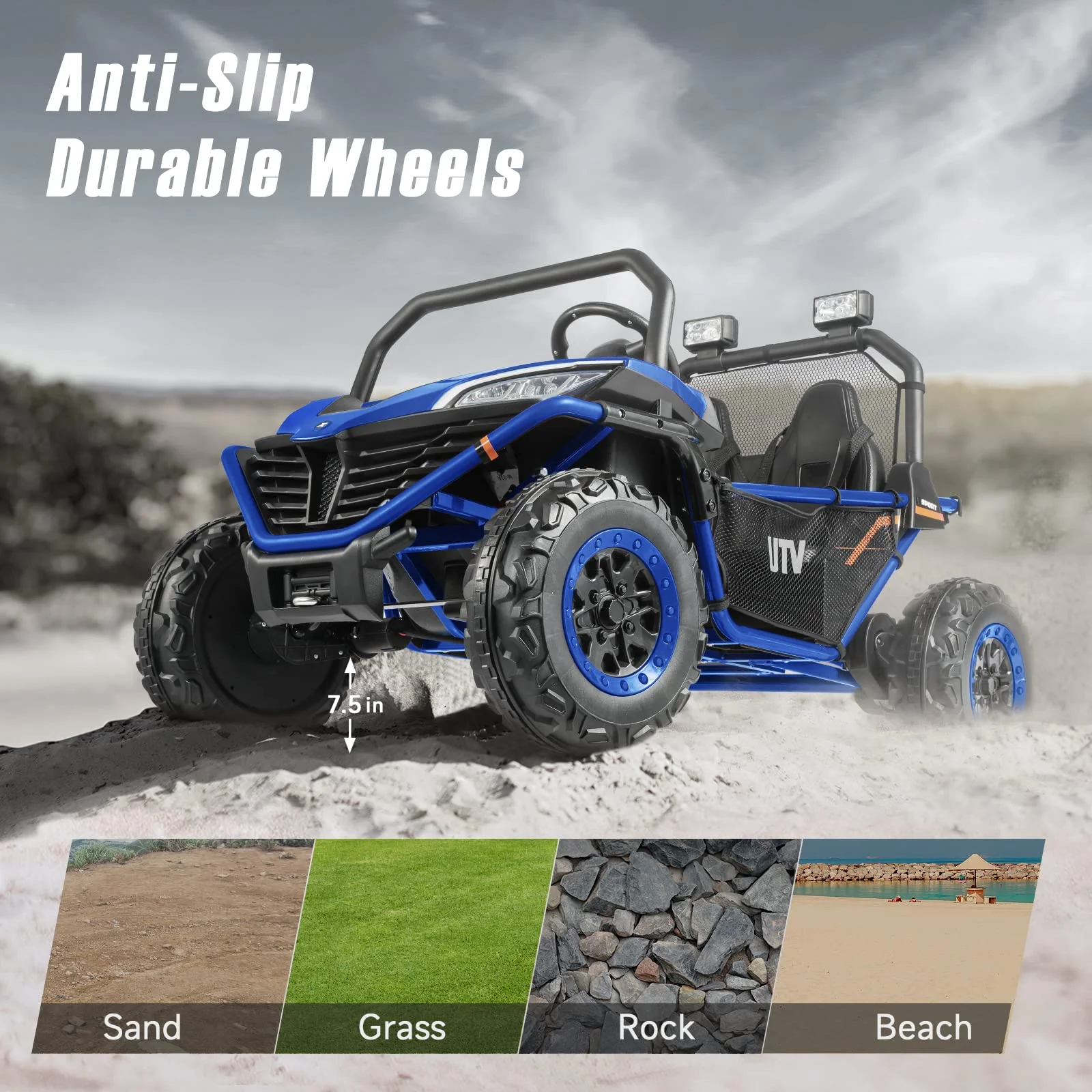 12 V Ride on Car,2 Seater Powered on Truck,4WD Electric Off-Road,Remote Control,Spring Suspension Ride on UTV for 3-8 Kids,Blue - Womvr