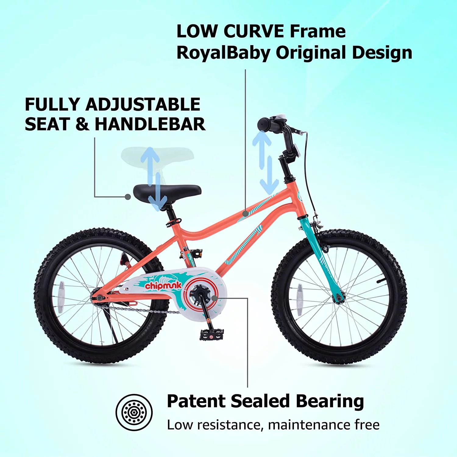 RoyalBaby Chipmunk Kids Bike Boys Girls 18 Inch Bicycle with Kickstand Blue - Womvr