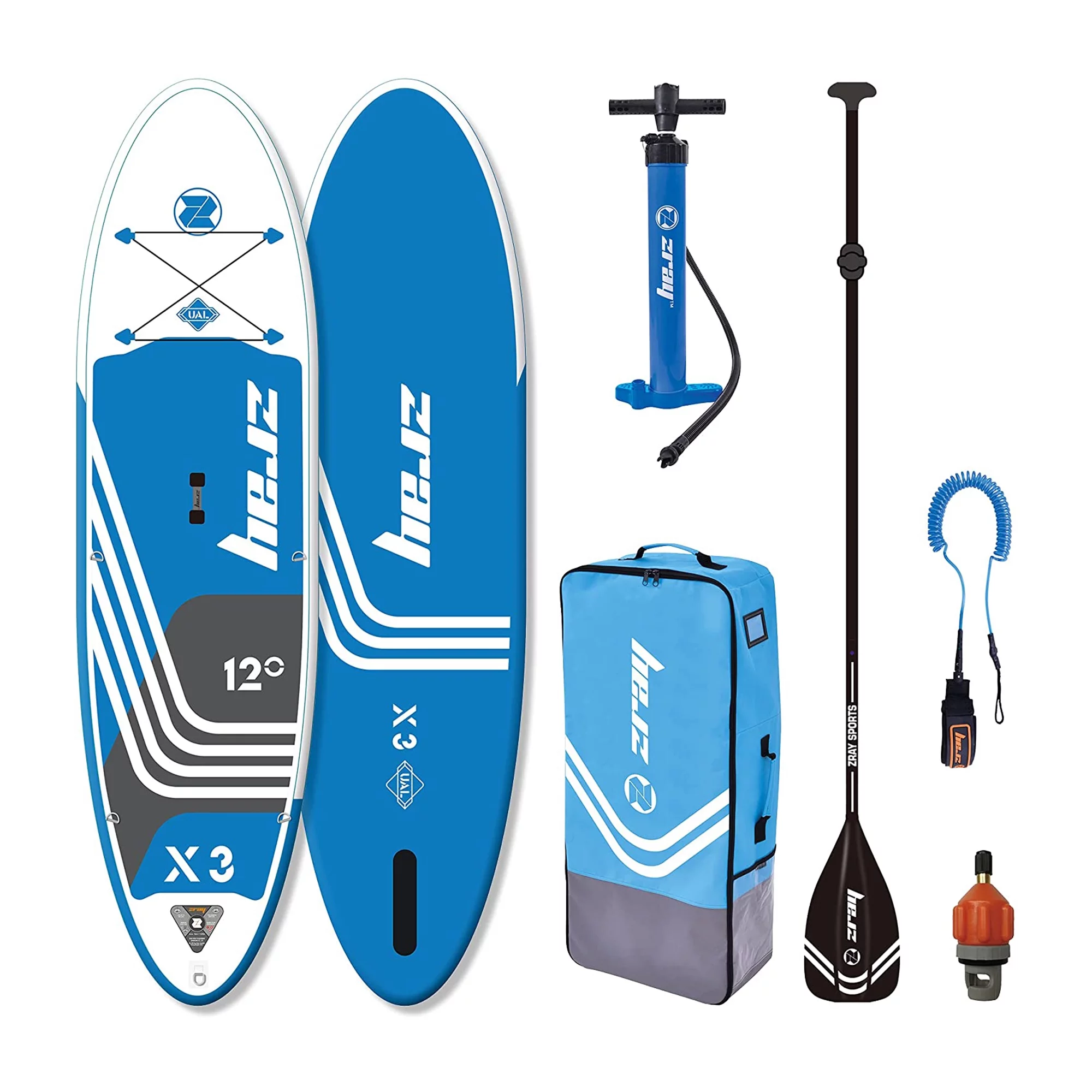 Zray 12 Foot X-Rider Epic X3 Inflatable SUP Paddle Board Kit, Blue/White - Womvr