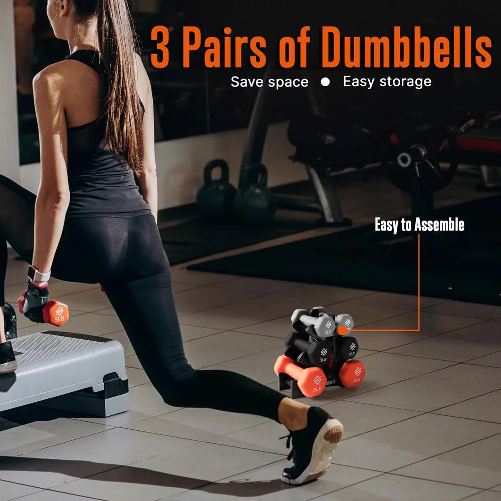 20 lbs. Neoprene Coated Dumbbell Set with Stand, Colour Gray, Black and Orange All Purpose Hand Weight Anti-Slip Hex Shape Dumbbell - Womvr