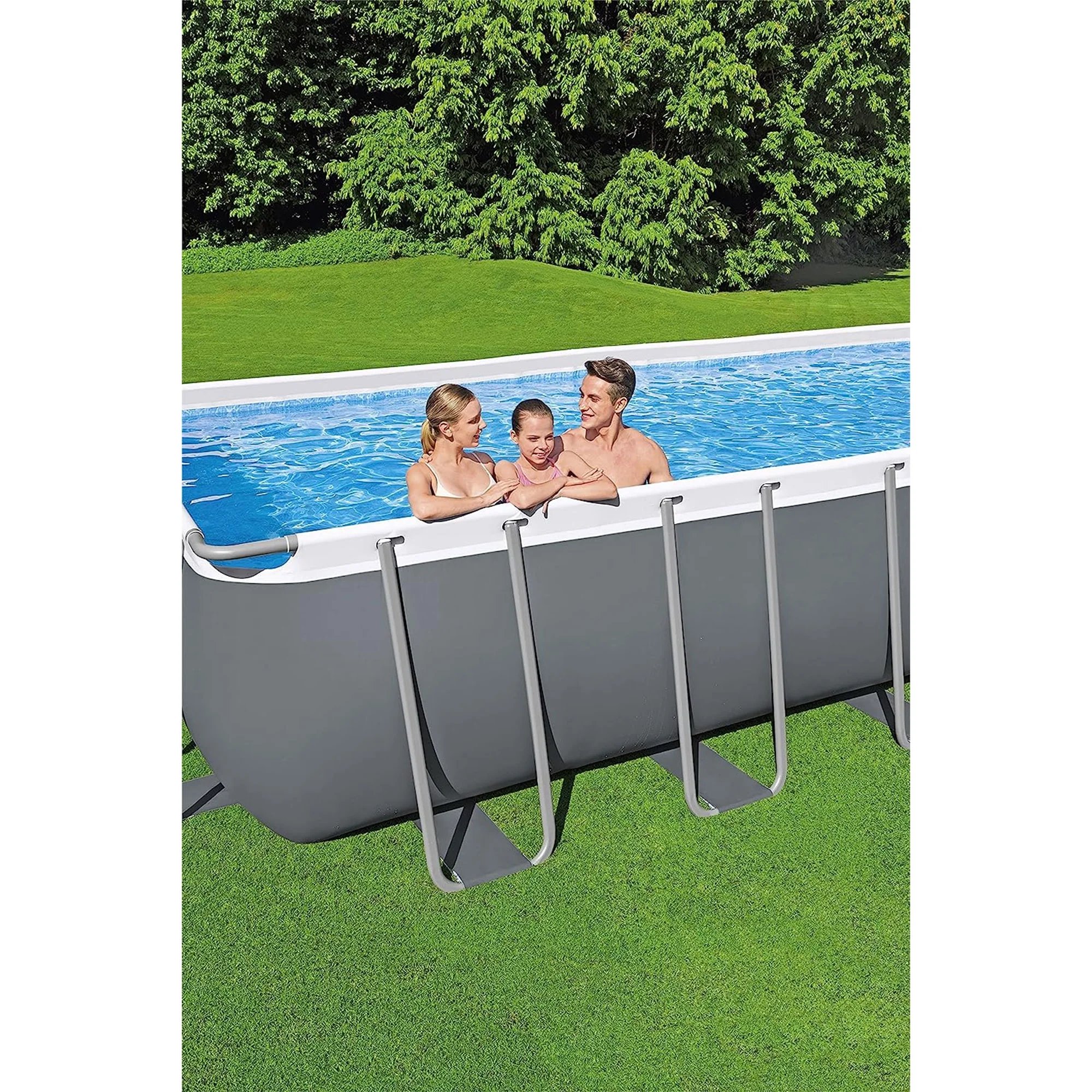 Bestway Power Steel Rectangular Metal Frame Above Ground Pool Set, Grey - Womvr
