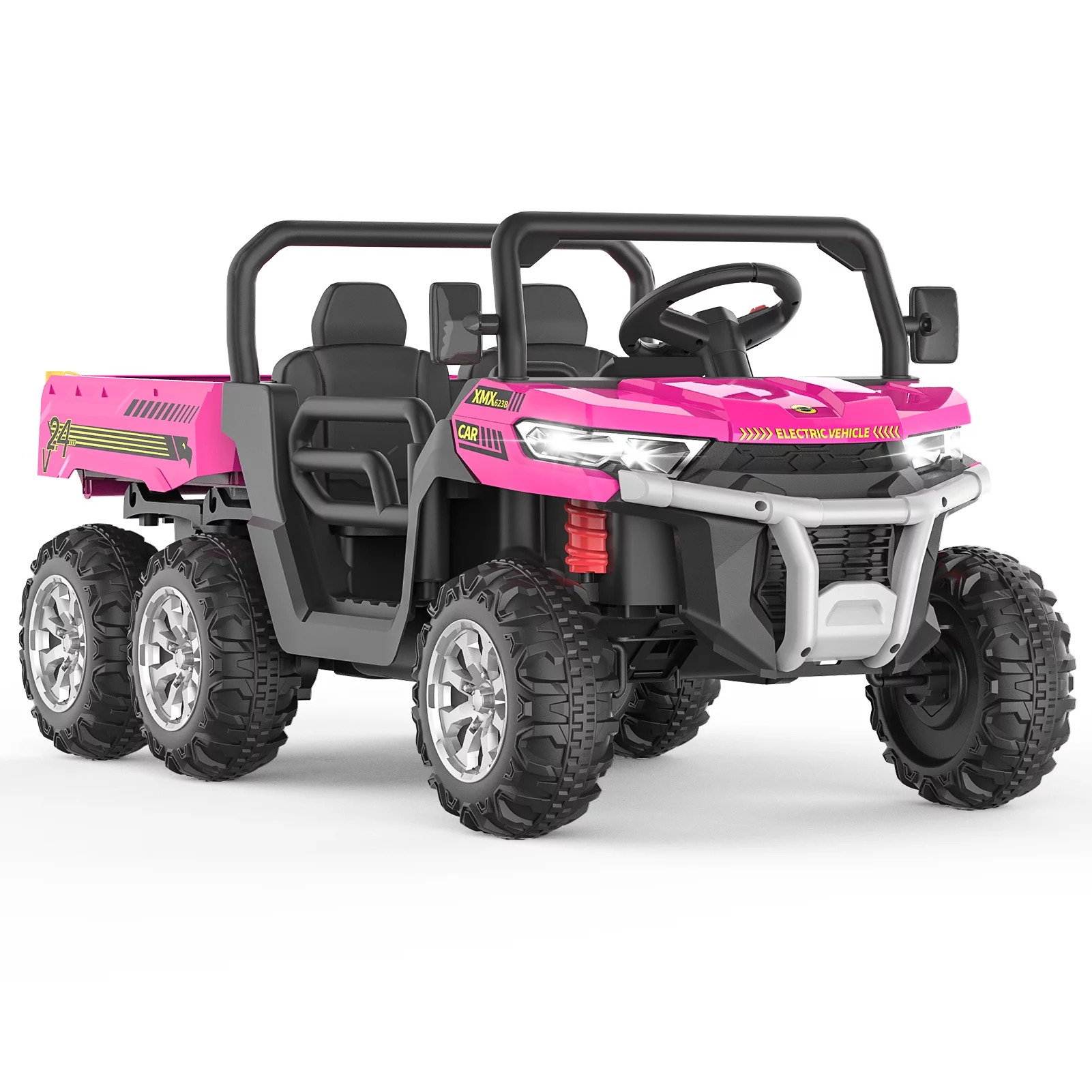 EastVita 3 in 1 Ride on Tractor, 24V Ride on Car Toy Electric Truck Vehicle ,Six-wheeled UTV Car, w/Trailer,Remote Control, LED Lights, Music, USB ,Pink - Womvr