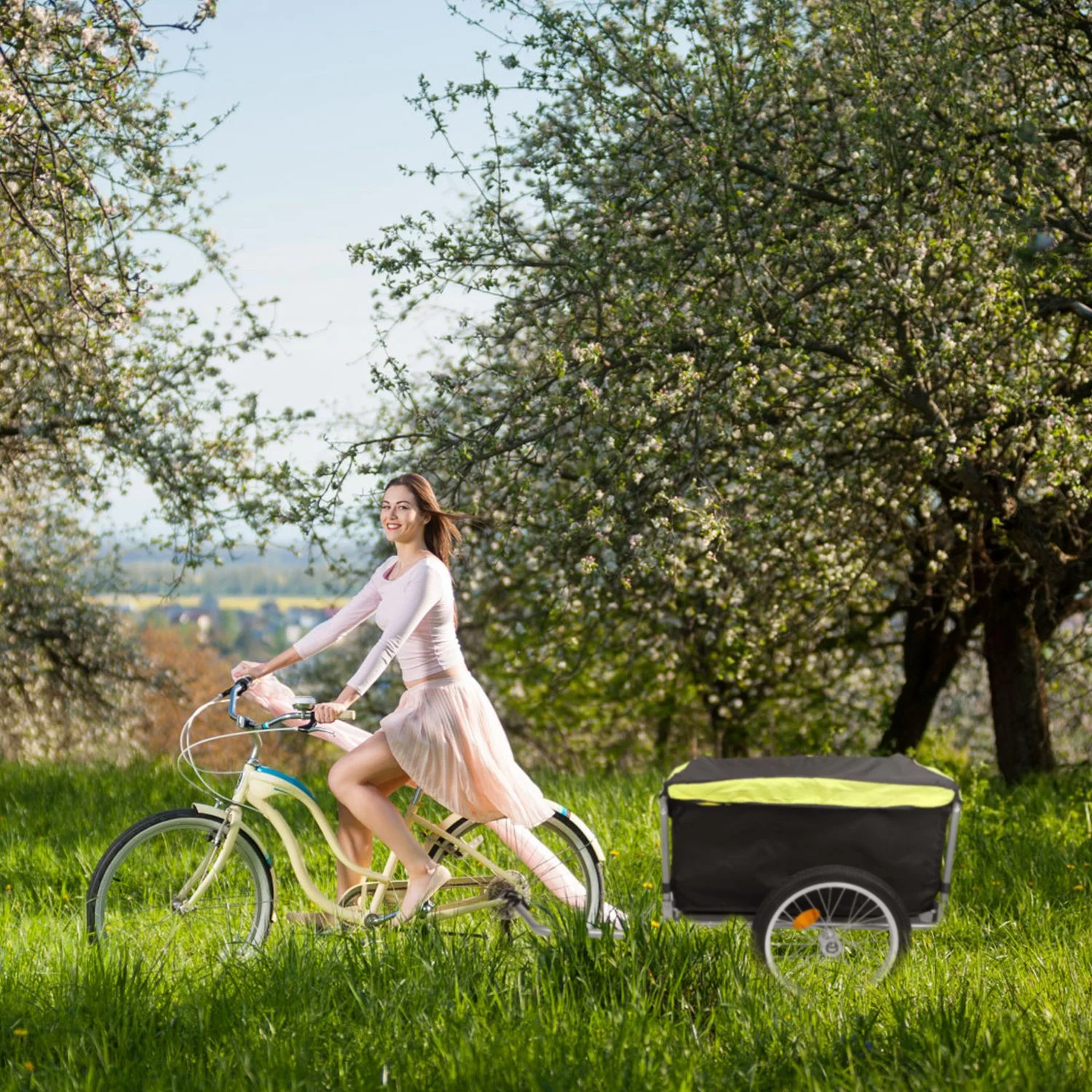 176lbs Bike Cargo Wagon Trailer iMounTEK Foldable Large Bicycle Trailer with Removable Lid Waterproof for Carrying Stuff Plants Tools Black - Womvr