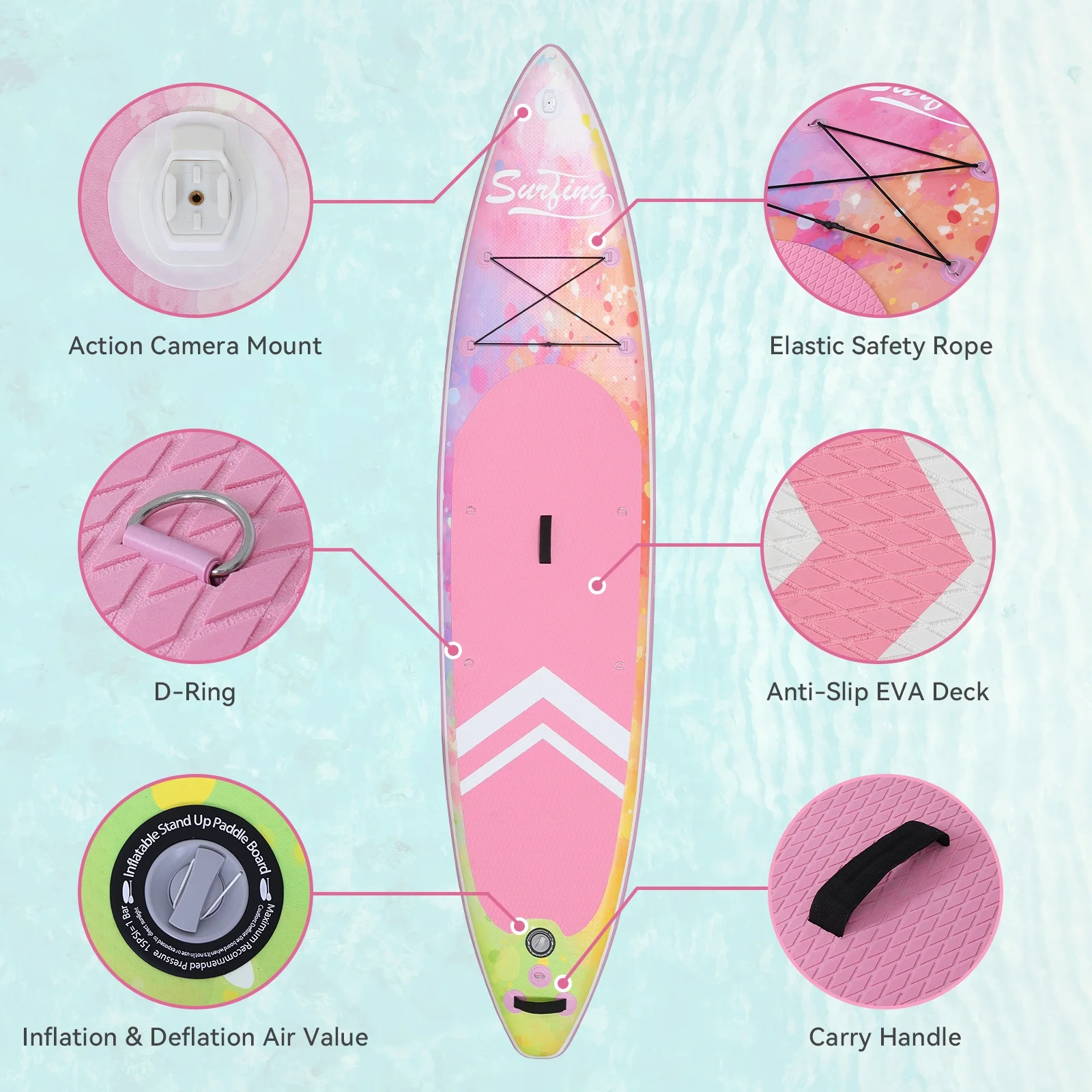 ELECWISH Inflatable Kayak Paddle Board and Kayak Seat Set,11 FT Deck SUP Paddle Board with SUP Accessories & Backpack for Fishing, Pink Gradient - Womvr