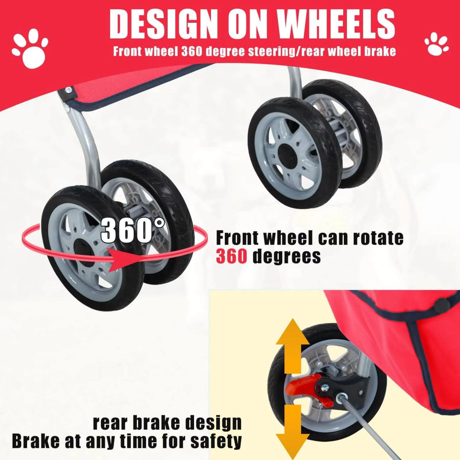 4 Wheels Pet Stroller Foldable Dog Stroller Cat Stroller with Storage Basket & Removable Liner, Travel Lite Foldable Carrier Strolling Cart for Dogs Cats, Black - Womvr