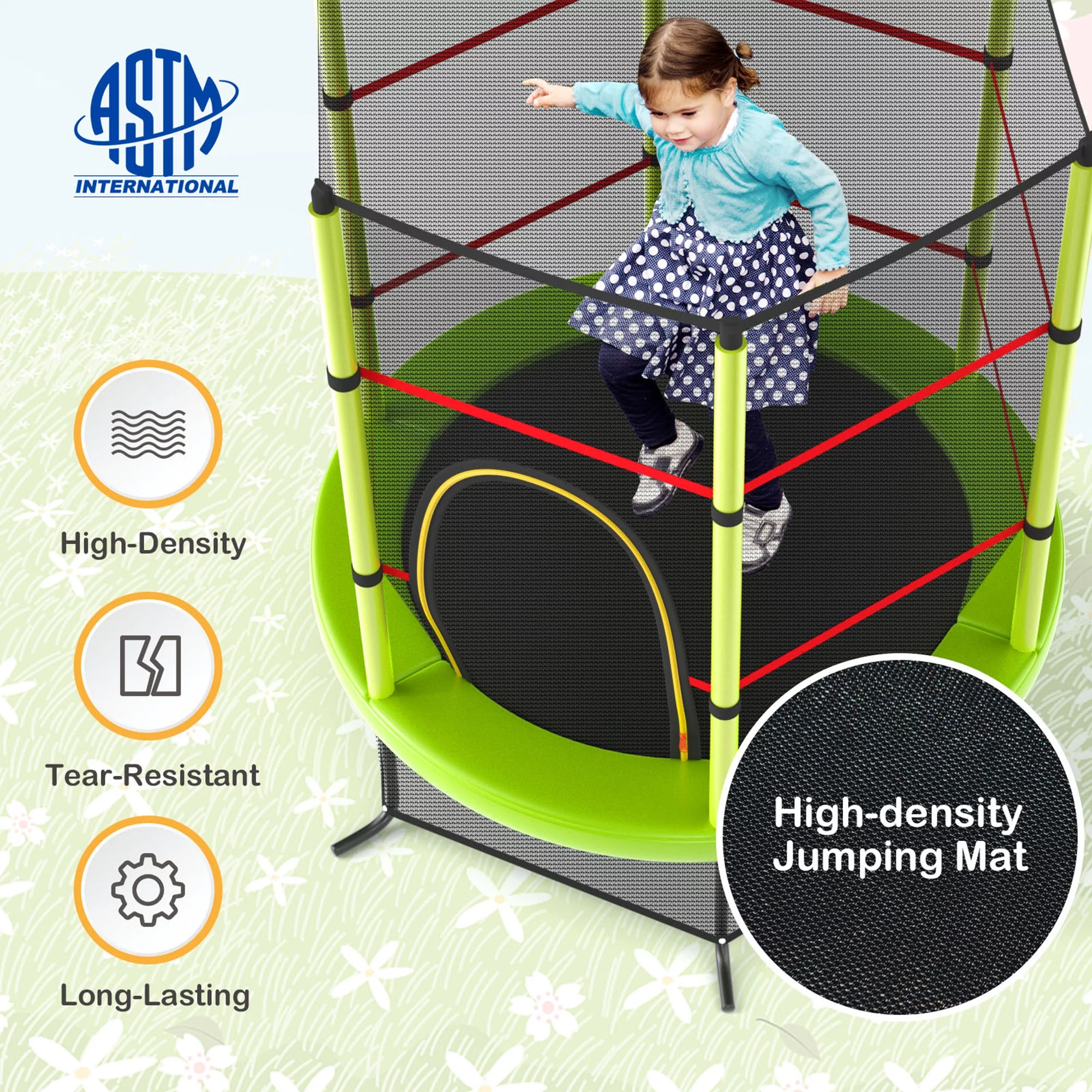 Gymax 55'' Recreational Trampoline for Kids Toddler Trampoline w/ Enclosure Net Navy - Womvr