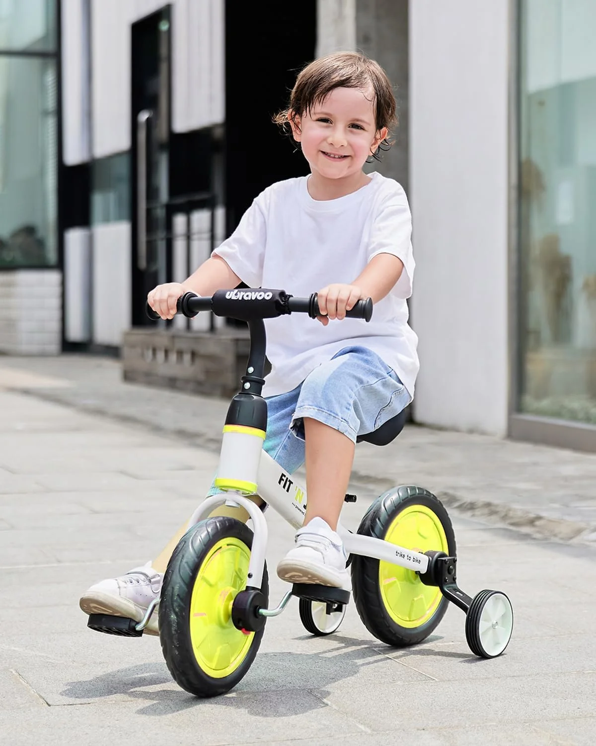 Ubravoo Fit 'n Joy Toddler Balance Bike,4-in-1 Starter Kids Training Bicycle,Rear Single Rod,Blue - Womvr