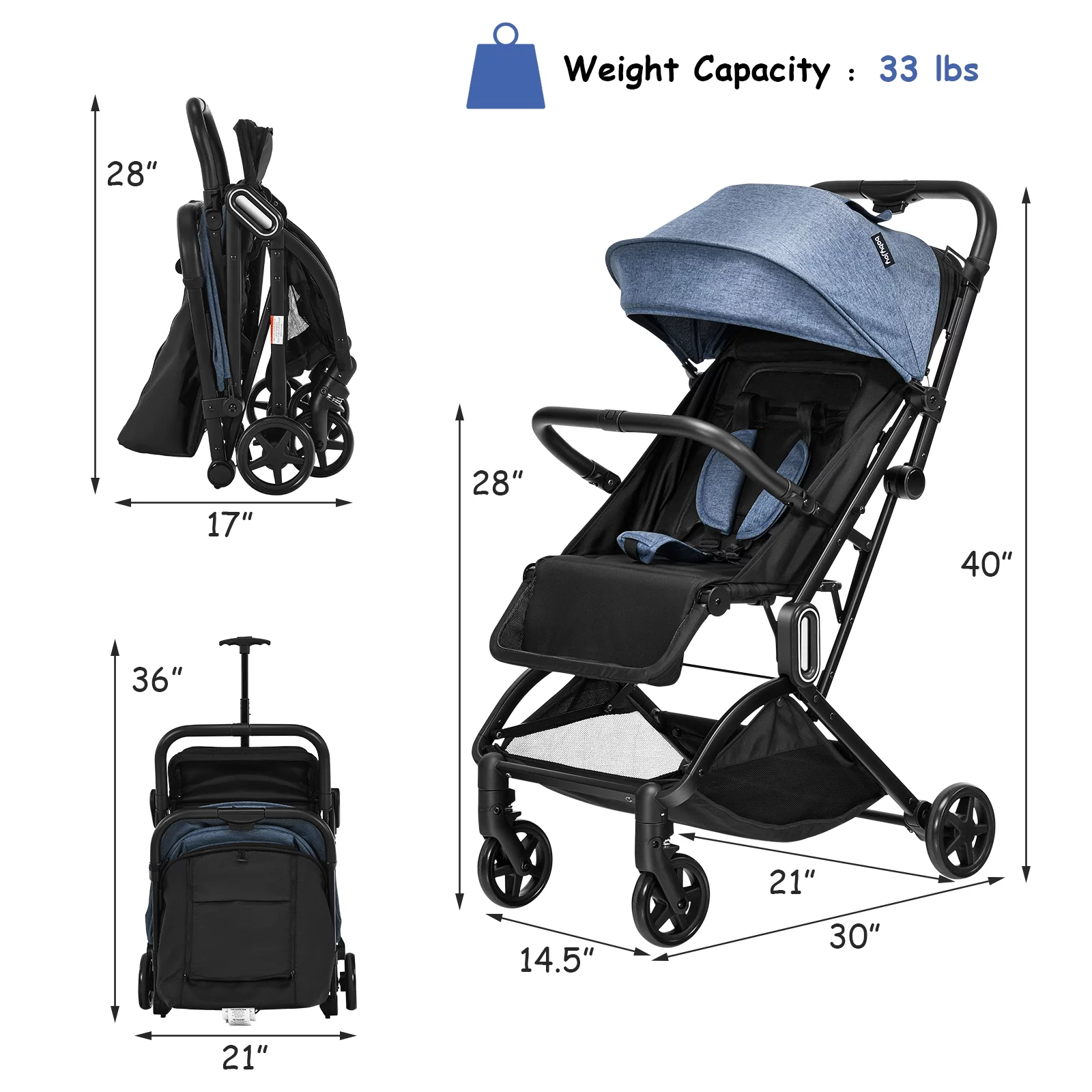 Infans Lightweight Baby Stroller Foldable Travel Stroller for Airplane Grey - Womvr