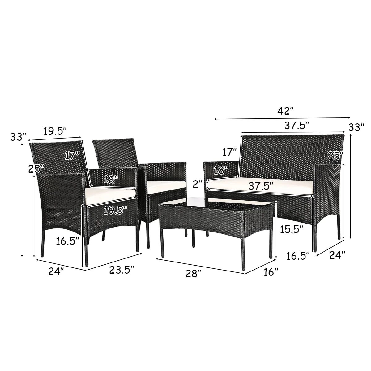 Costway 4PCS Patio Furniture Set Rattan Wicker Conversation Set Outdoor - Womvr
