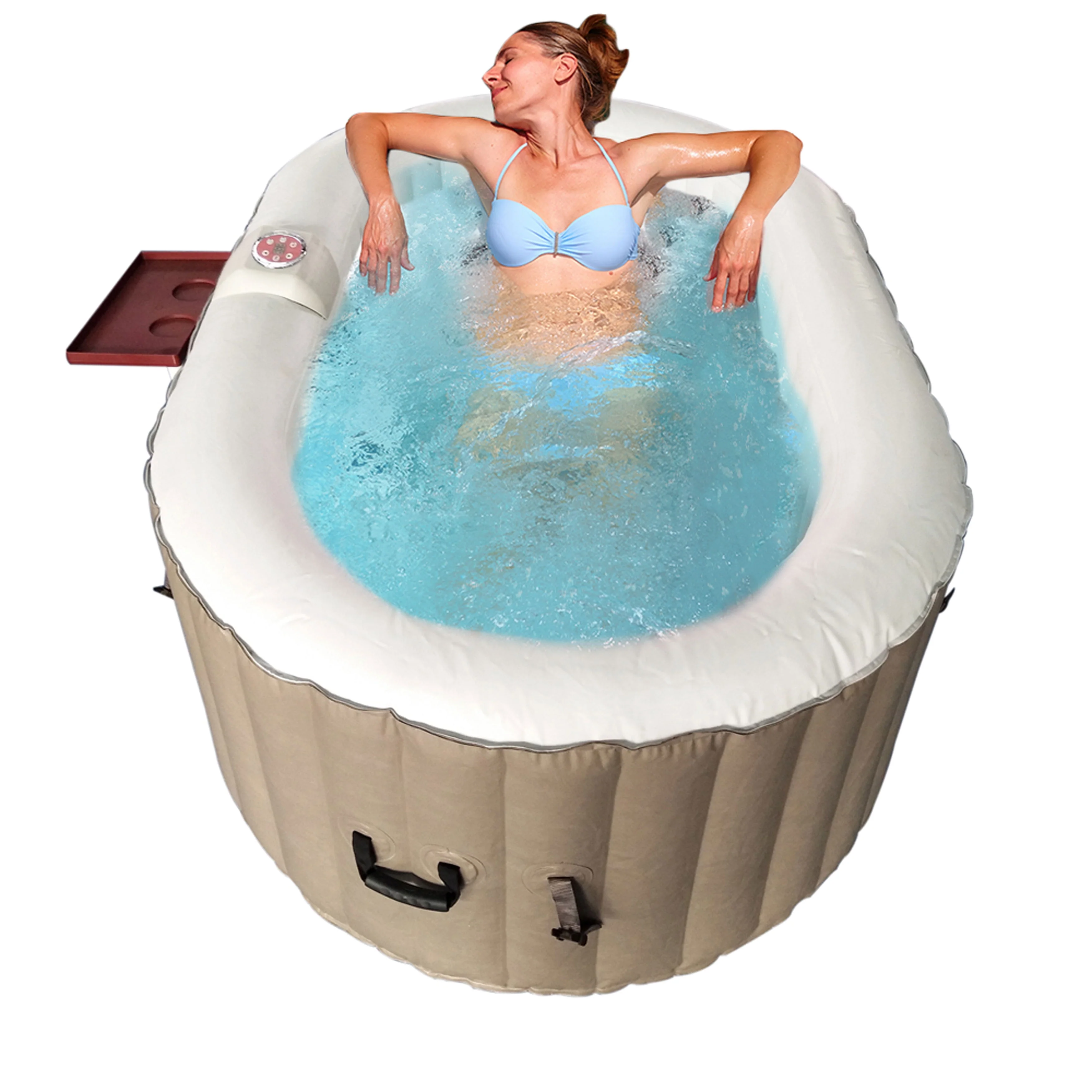 ALEKO 145 Gallon 2 Person Brown Oval Inflatable Jetted Hot Tub with Cover - Womvr