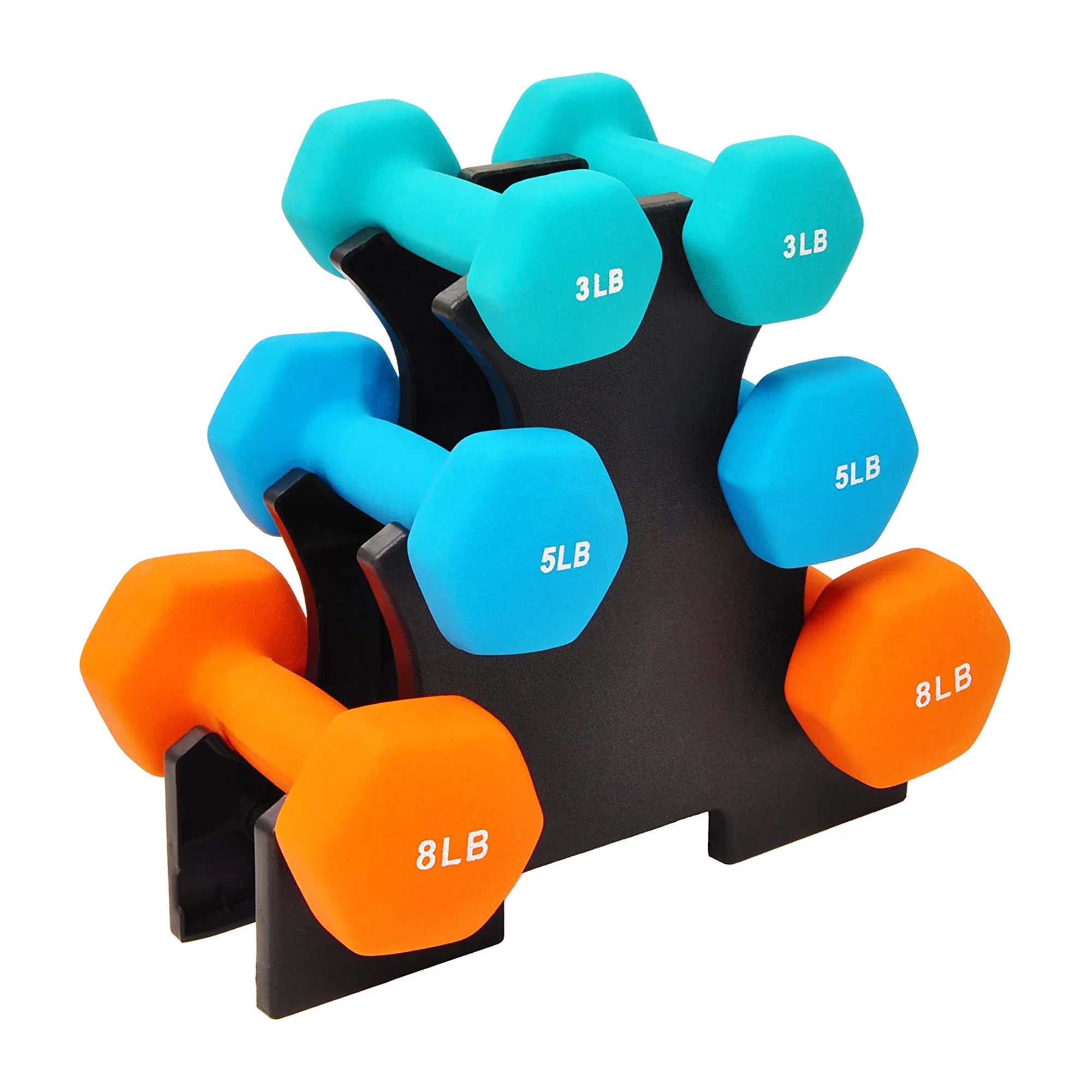 BalanceFrom Fitness Neoprene Coated Dumbbell Set w/ Stand, 3, 5, and 8Lbs - Womvr