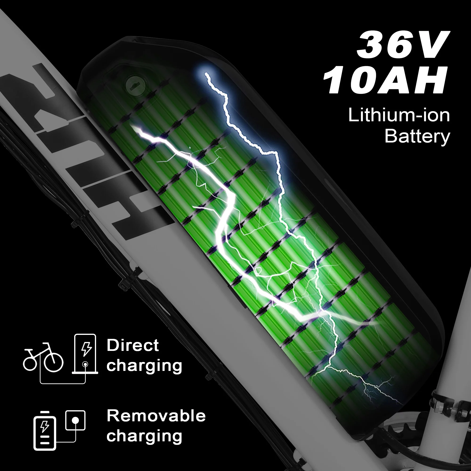 ZNH Mountain Electric Bicycle, 26 in. 350 W, Removable 36 V/10 Ah Battery, Black - Womvr
