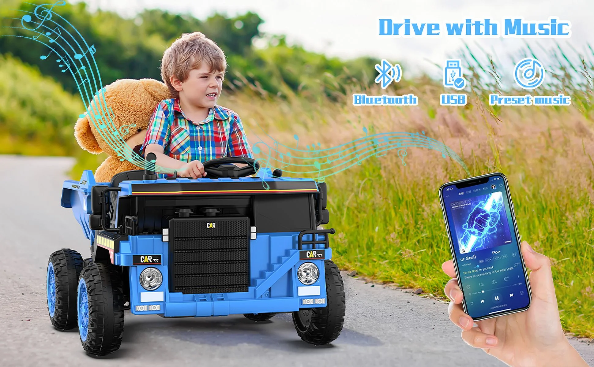 TOKTOO 12Volt Powered Ride on Toy Car for Girls Boys, Dump Truck w/ Electric Dump Bed, Remote Control, Music Player, 1 Seater Electric Car-Ochre Yellow - Womvr