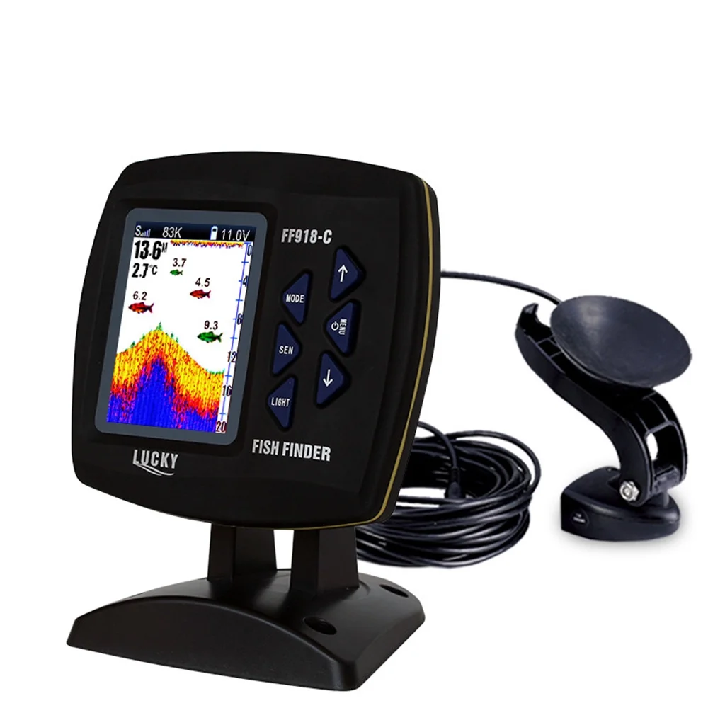 Tomfoto FF918-C100DS Color Screen Wired Fish Finder Dual Frequency 328ft/100m Water Depth Boat Fish Finder - Womvr