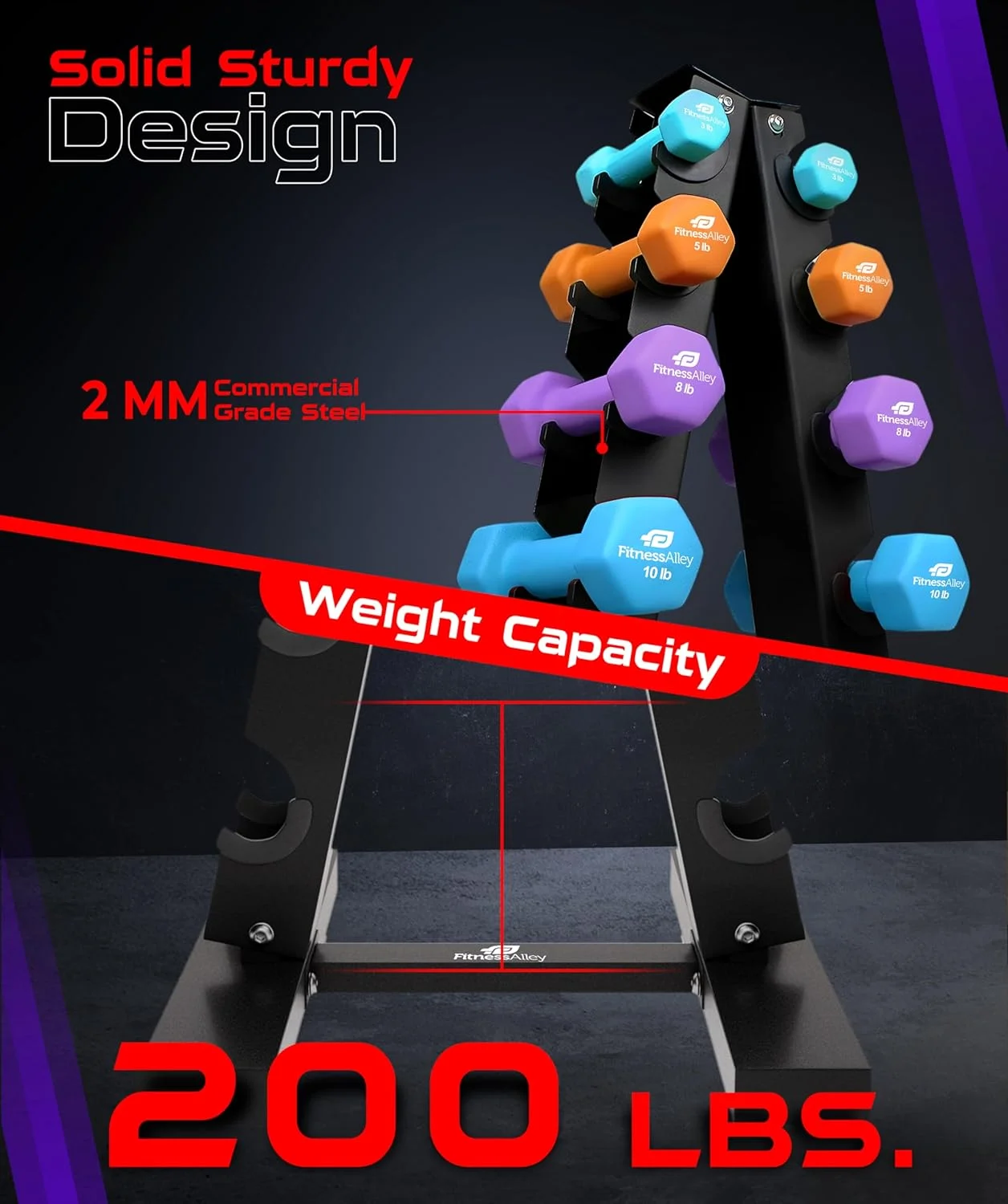 Fitness Alley Neoprene Workout Dumbbells - Non Slip, Anti Roll Exercise & Fitness Dumbbells Combo - Hex Shaped Hand weights for Men & Women(2, 4, 6, 8, & 10lb Dumbbells) - Womvr