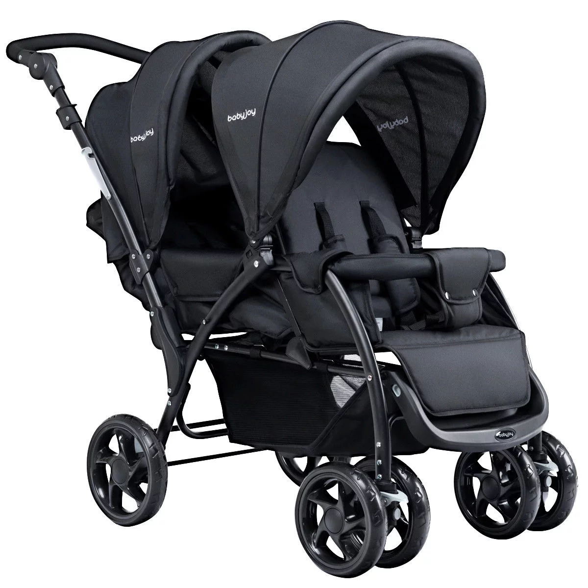 Babyjoy Double Stroller Foldable Baby Twin Lightweight Travel Stroller Infant Pushchair Black - Womvr