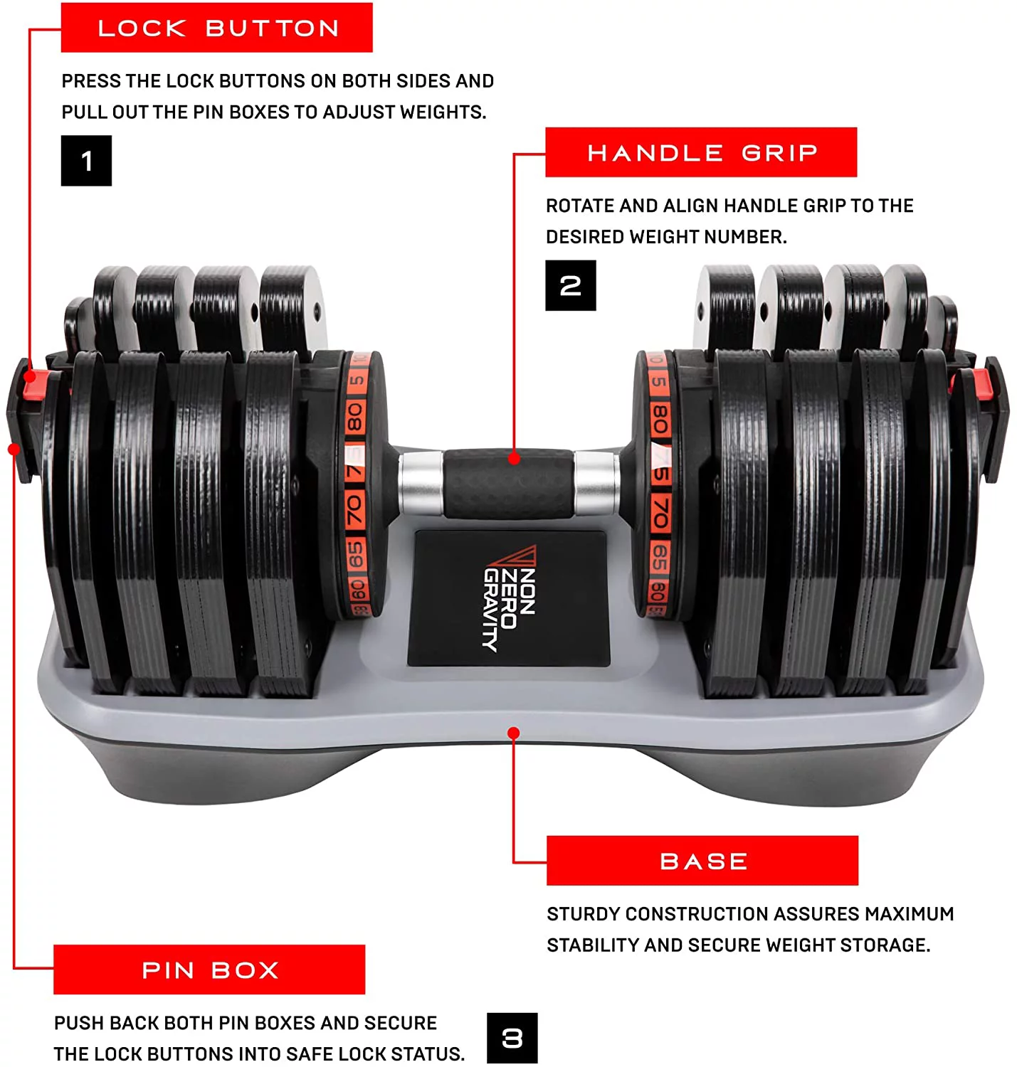 NZG PowerDyne 80lbs Adjustable Dumbbell Weight Set (Coal) - Womvr