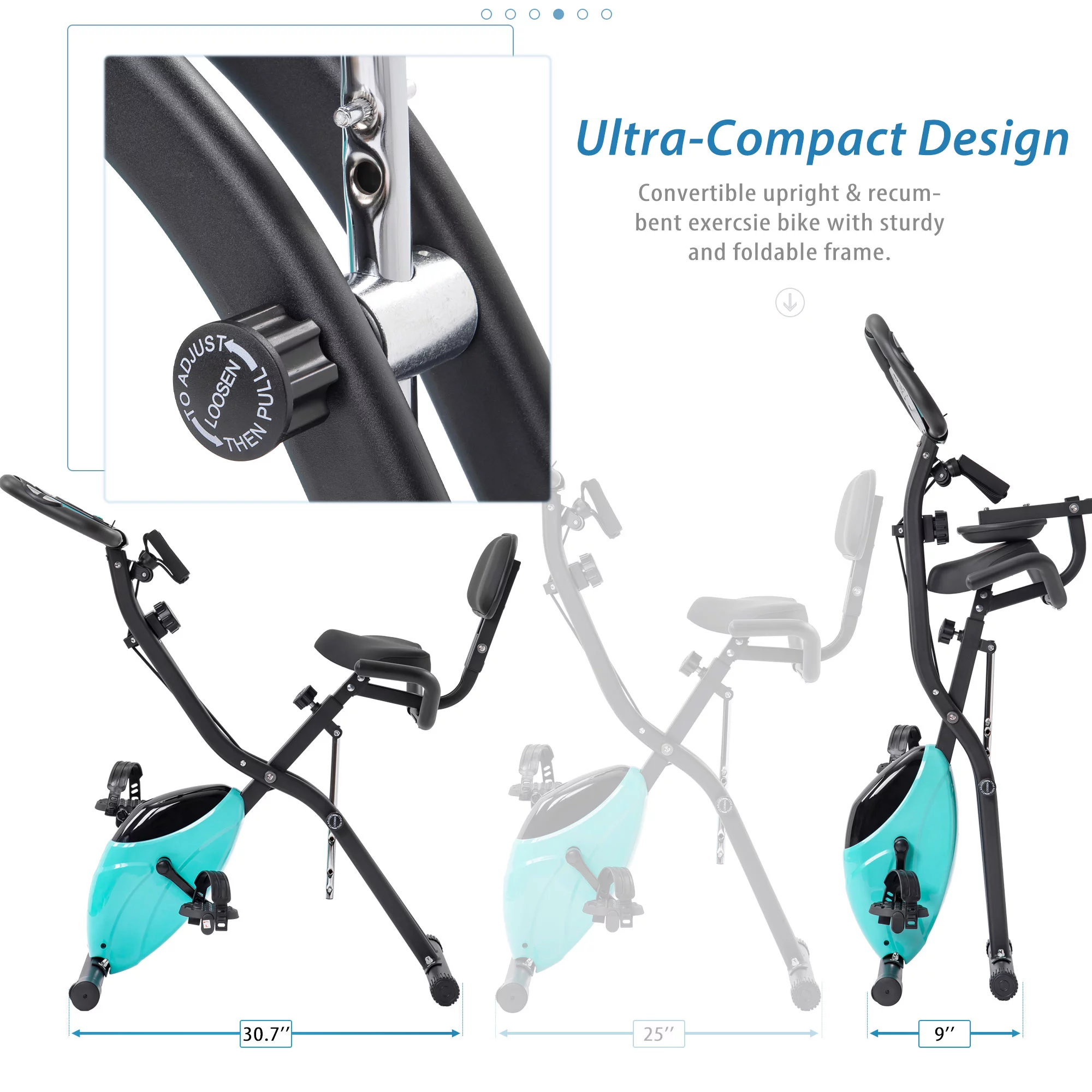 Folding Exercise Bike, Fitness Upright and Recumbent X-Bike with 10-Level Adjustable Resistance, Arm Bands and Backrest - Womvr