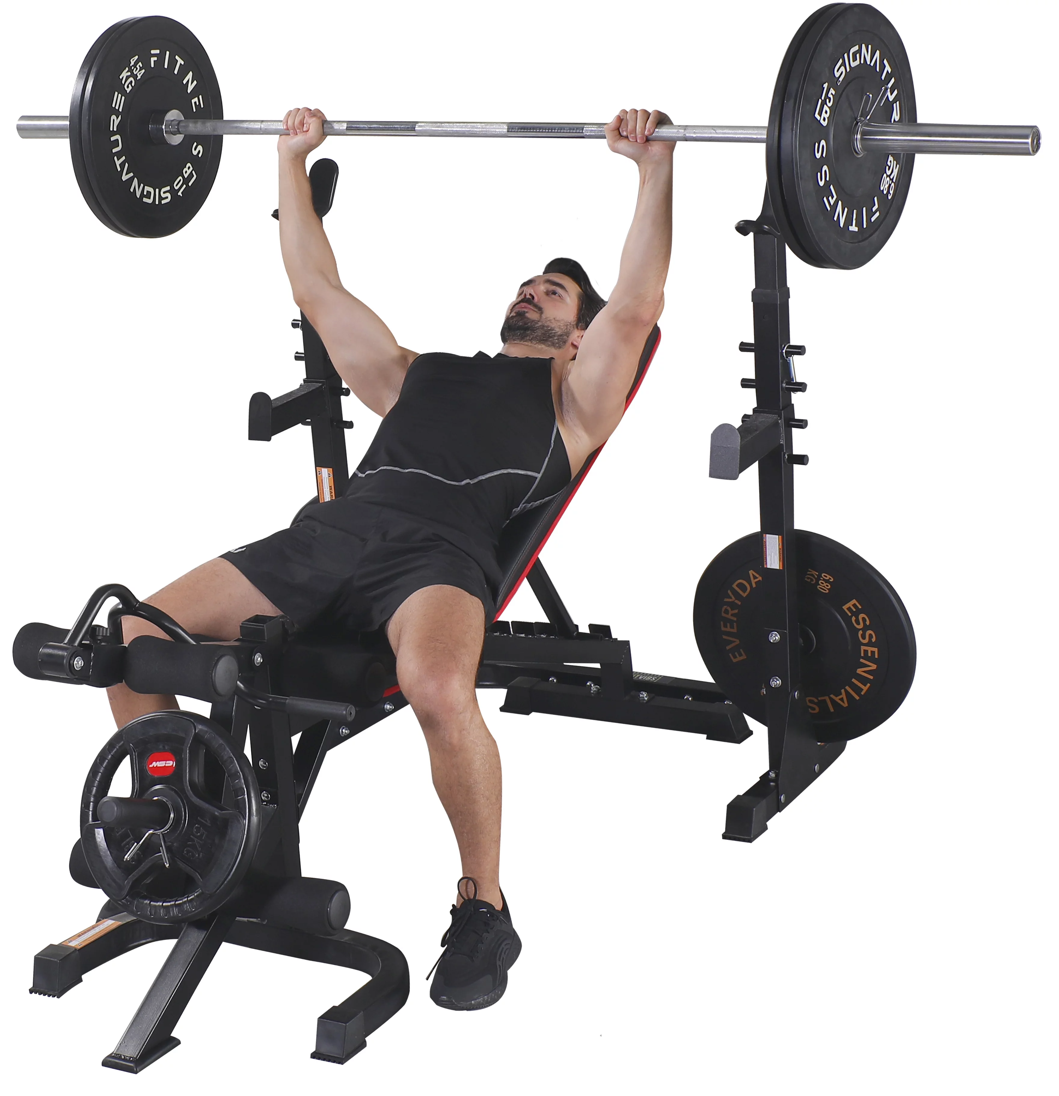 Fitvids LX600 Adjustable Olympic Workout Bench with Squat Rack, Leg Extension, Preacher Curl, and Weight Storage, 800-Pound Capacity (Barbell and weights not included) - Womvr