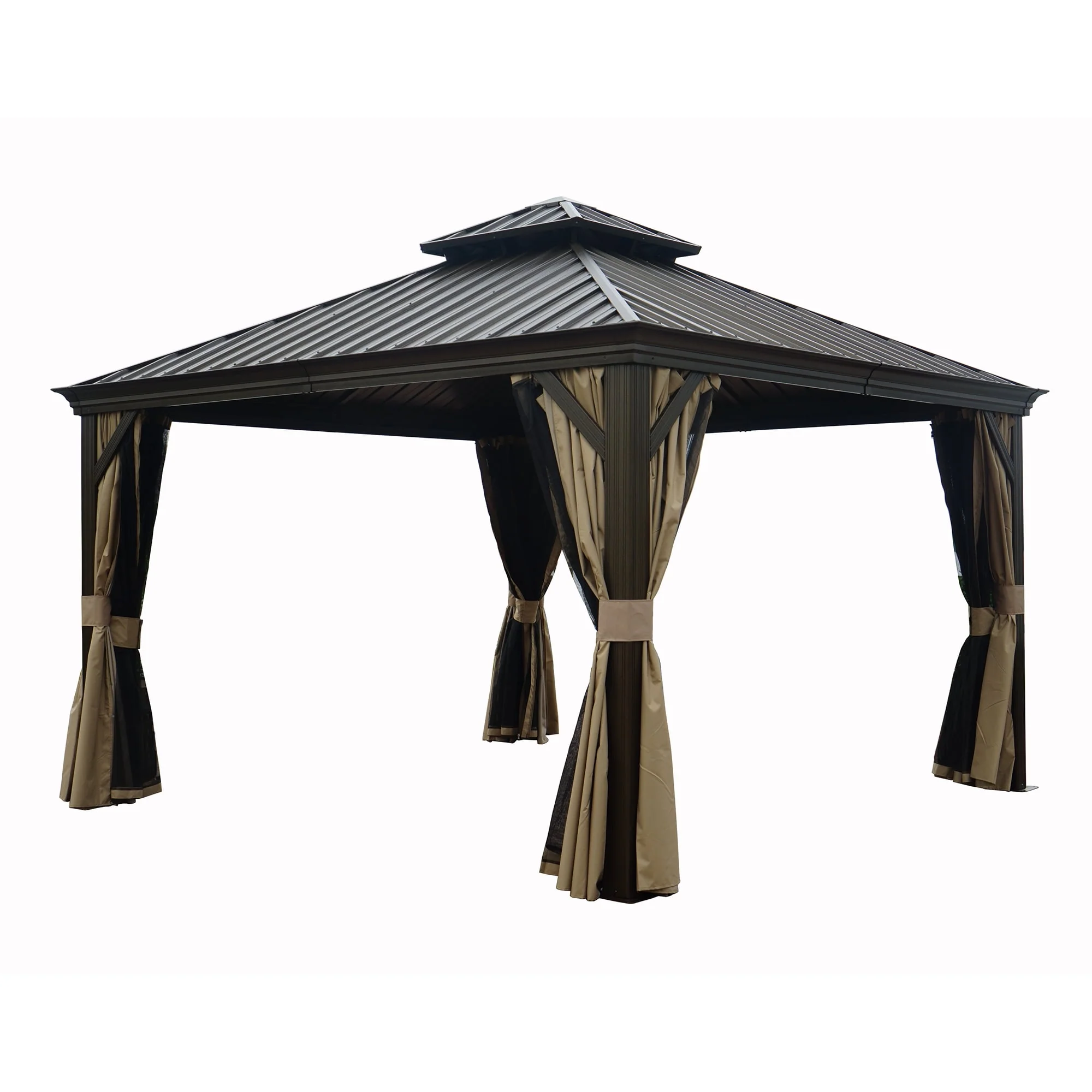 Kozyard Alexander Hardtop 12 ft. W x 10 ft. D Aluminum Hardtop Gazebo (Brown) - Womvr