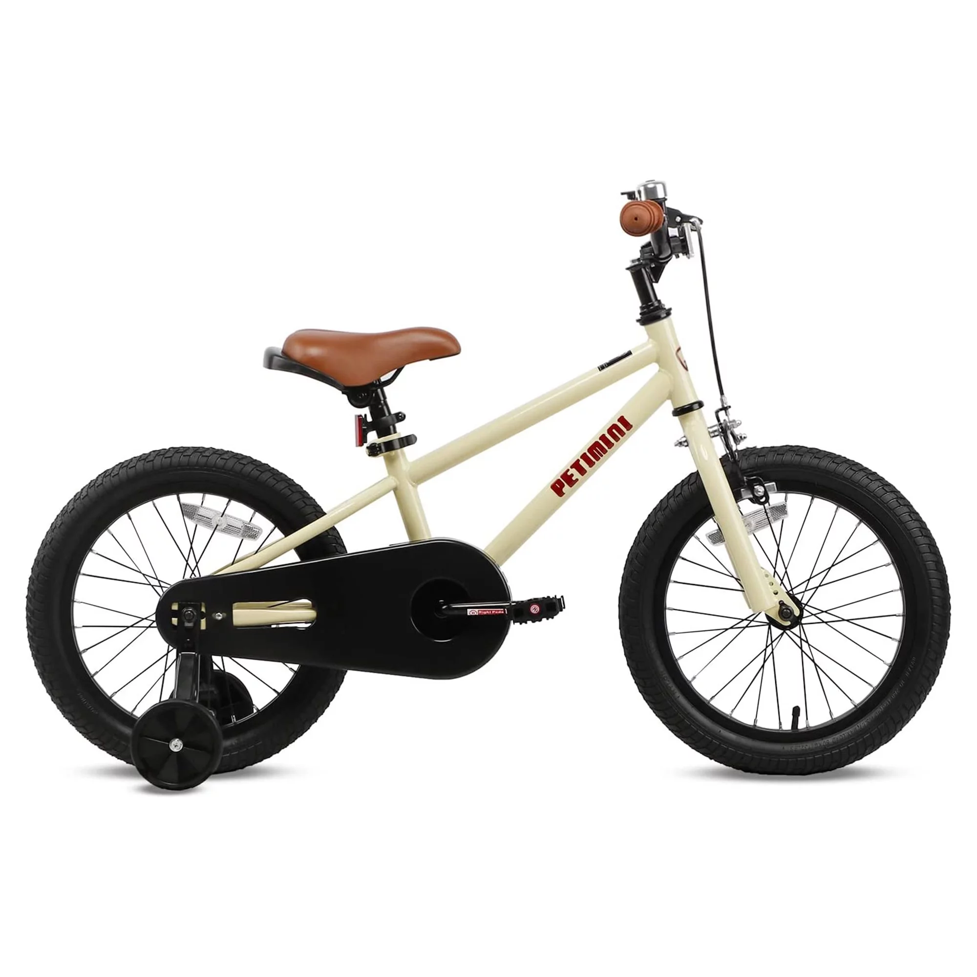Petimini 16 Inch BMX Kids Bike w/ Training Wheels for 4-7 Years Old, Beige - Womvr