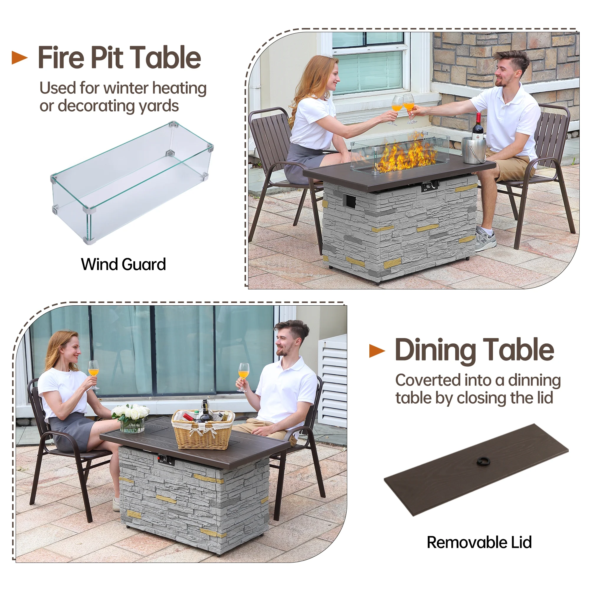 Pizzello Fire Pit Table Propane Outdoor 43