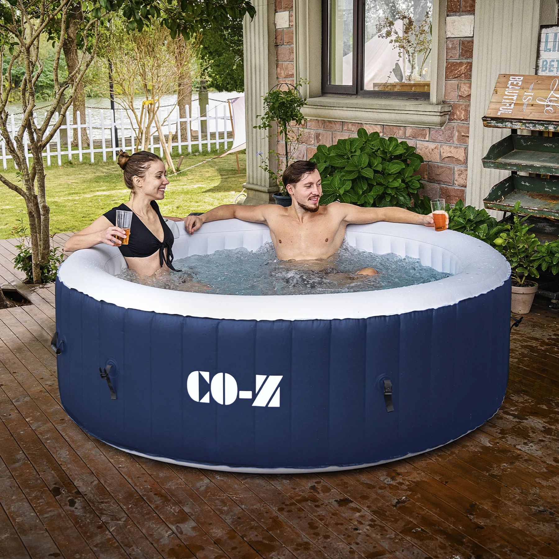 CO-Z 6x6ft PVC Inflatable Spa Tub with 120 Massaging Jets for Patio & More for 2-4 Blue - Womvr