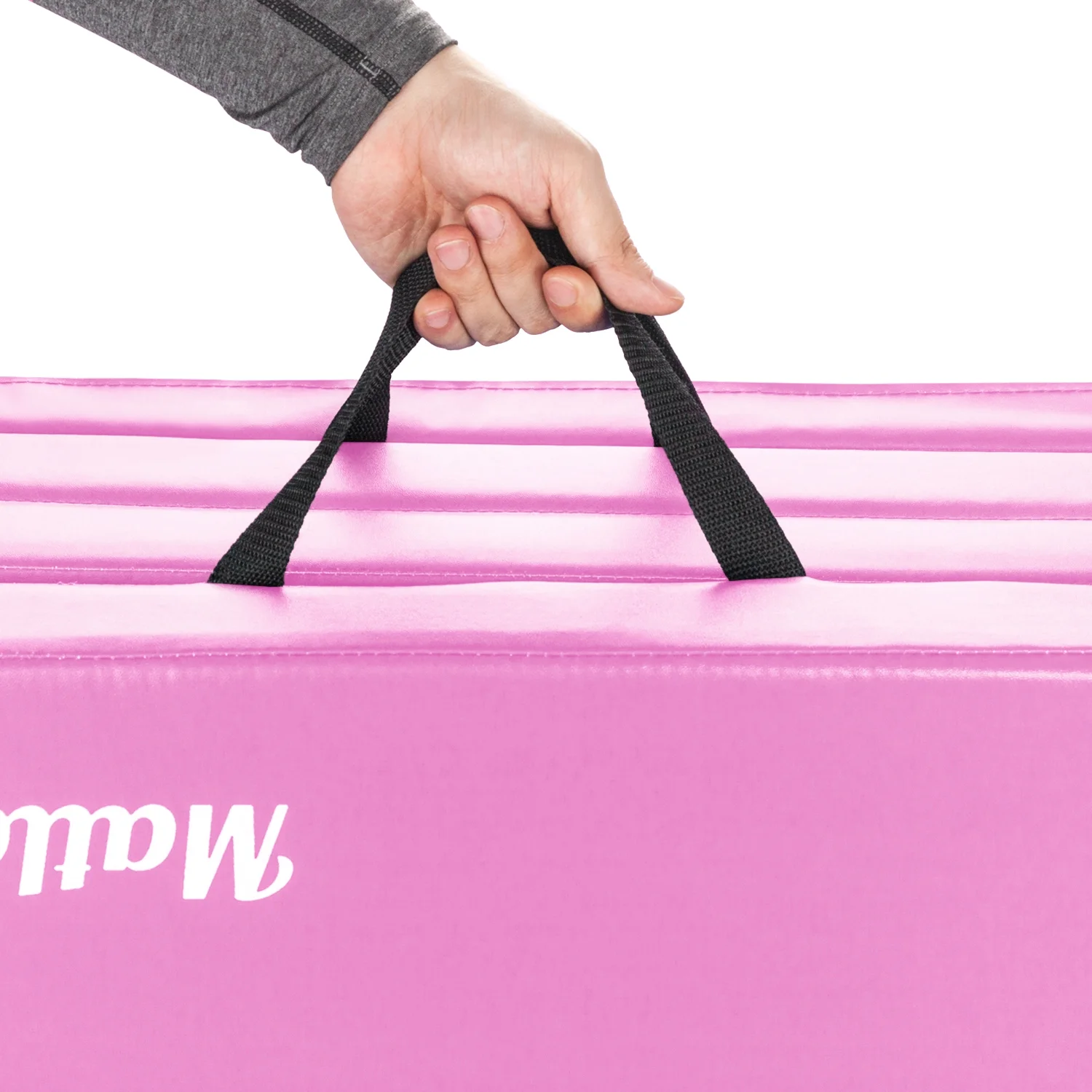 Matladin 8' Folding Gymnastics Gym Exercise Aerobics Mat, 8ft x 2ft x 2in PU Leather Tumbling Mats (Pink) - Womvr