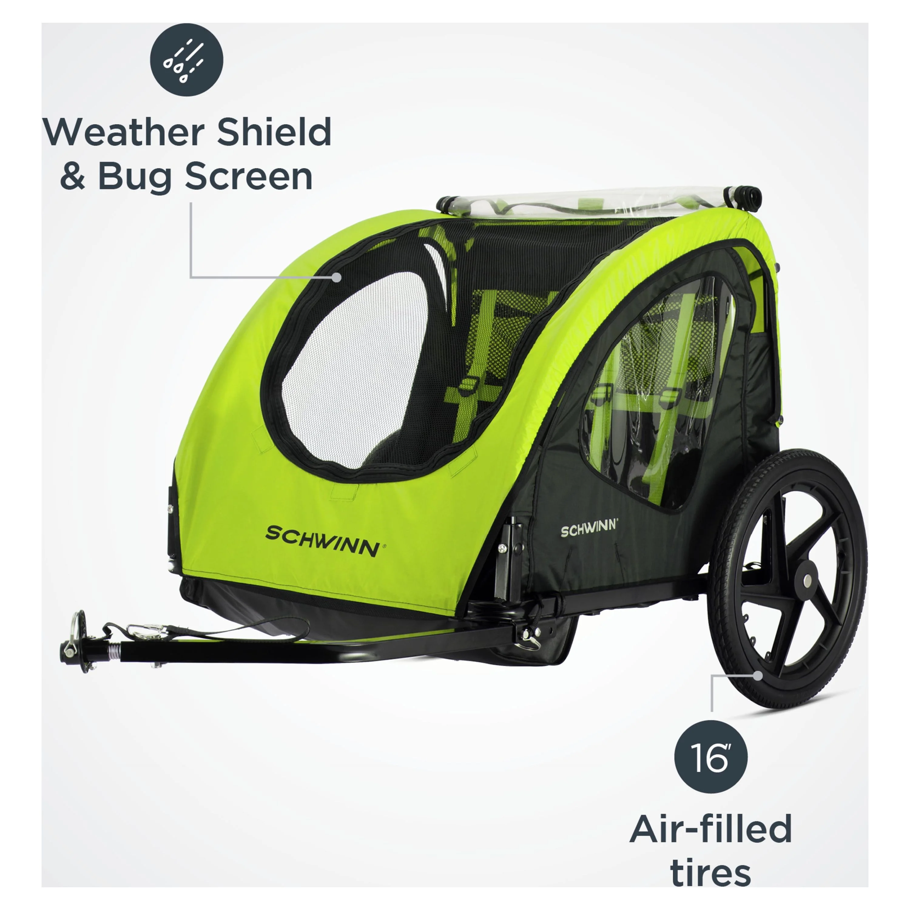 Schwinn Shuttle Foldable Bike Trailer for 2 Passengers, Blue & Black - Womvr