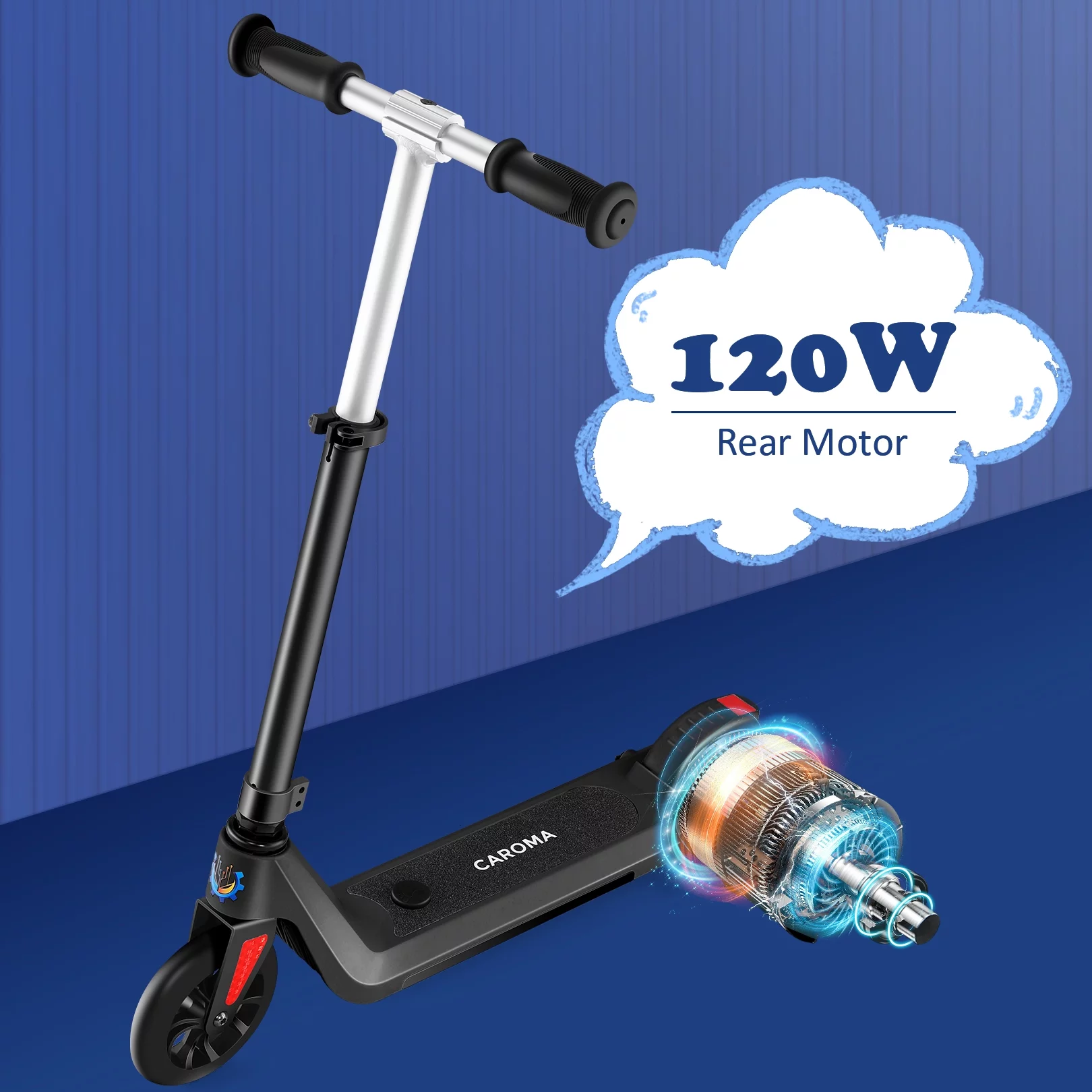 Caroma Kids Electric Scooter, 6+ Boys and Girls Safe Kick Scooter, Adjustable Speed and Handlebar - Womvr