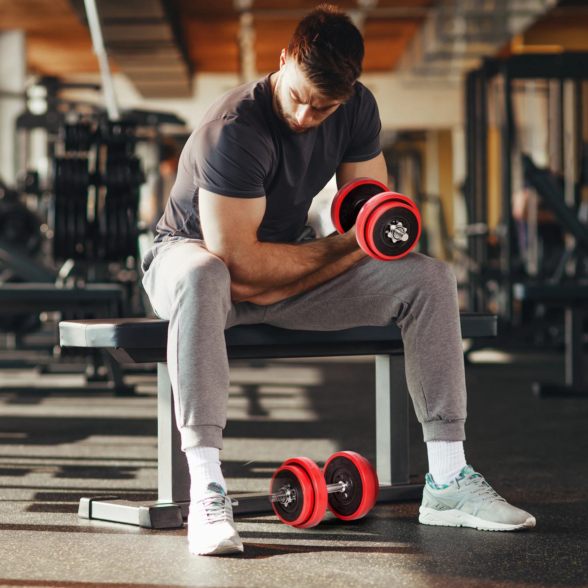 Soozier Barbell Dumbbells 2-in-1 Combo Free Weight Set, 44 lbs. - Womvr