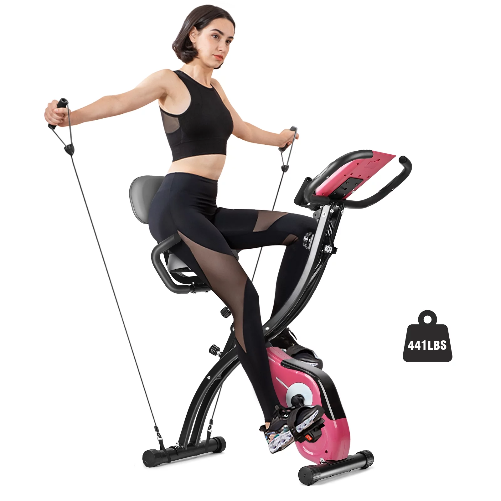 Wonder Maxi Exercise Bike Magnetic Fitness Cycle Folding Stationary Bike Indoor Home Use(White) - Womvr