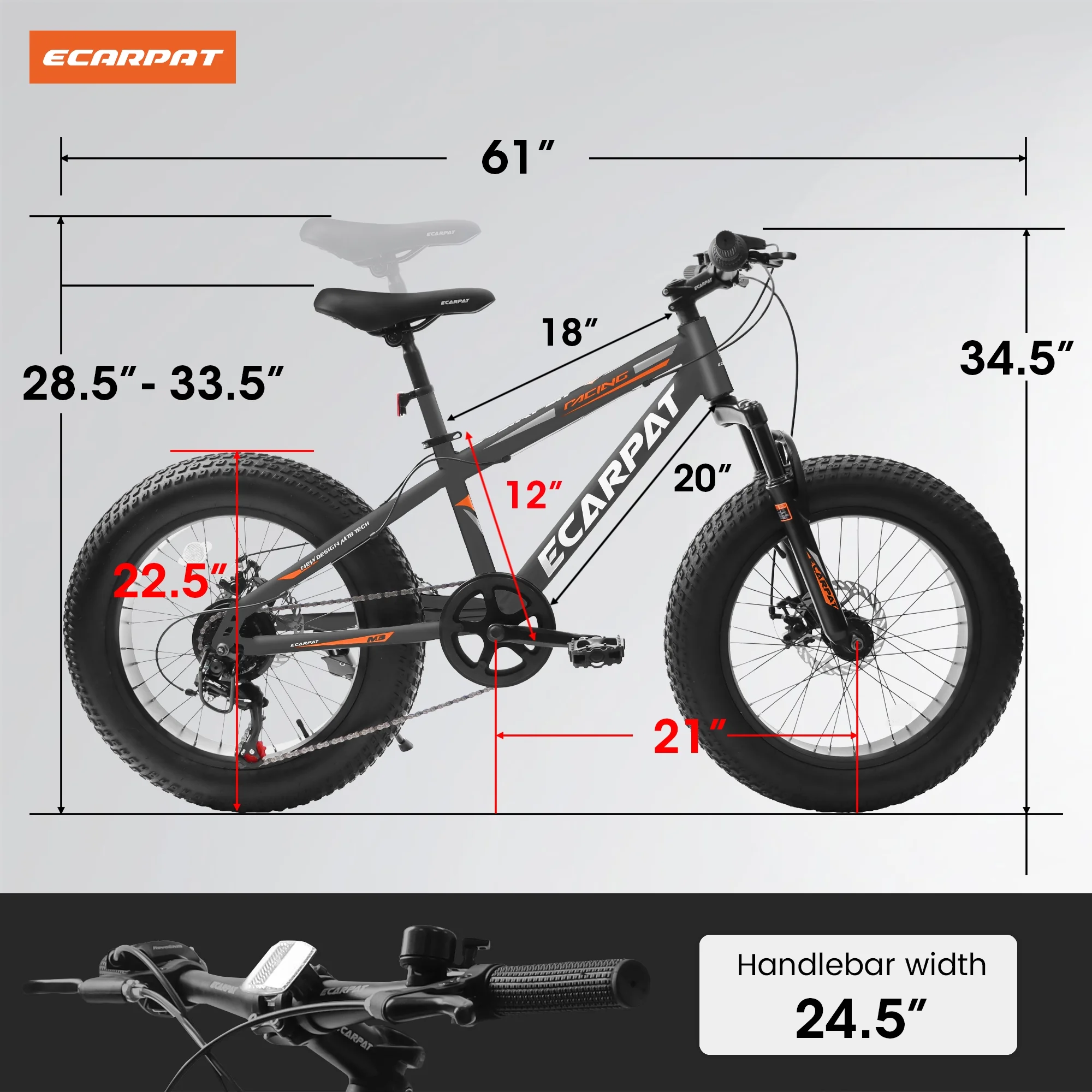 Fat Tire Bike for Kids, 20 inch Boys Bike with Disc Brakes 7 Speed, Black - Womvr