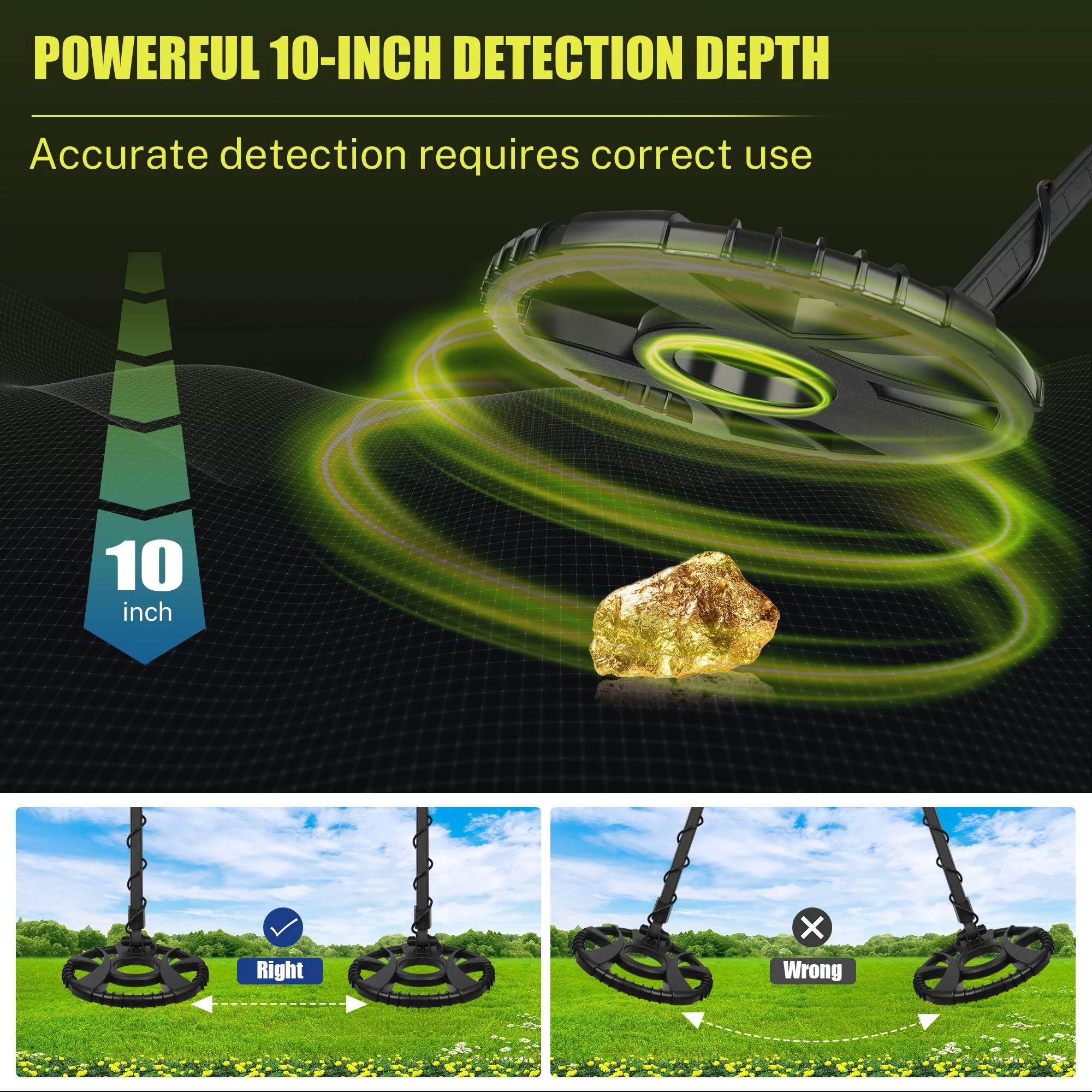 Metal Detector for Adults, Seizeen Lightweight Metal Detector Waterproof, LCD Kids Metal Detector Set  W/ 10'' Large Coil, Backpack, Shovel & Headphone for Outdoor Treasure Hunt, Adjustable 33''-52'' - Womvr